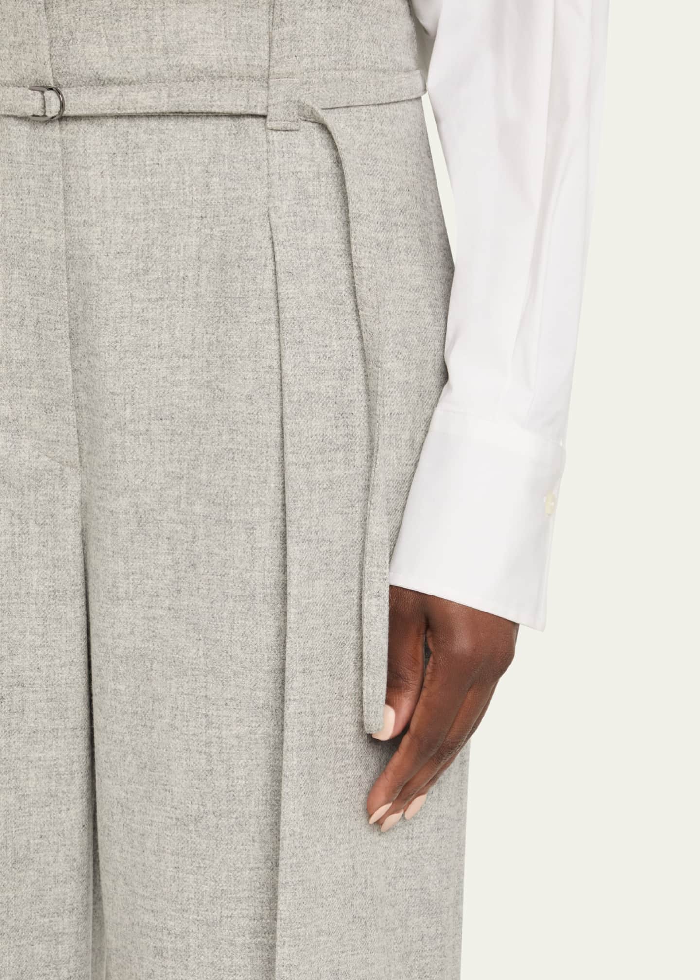 Brunello Cucinelli Cashmere-Wool Flannel Wide Sartorial Pants With Belt Image 5 of 5