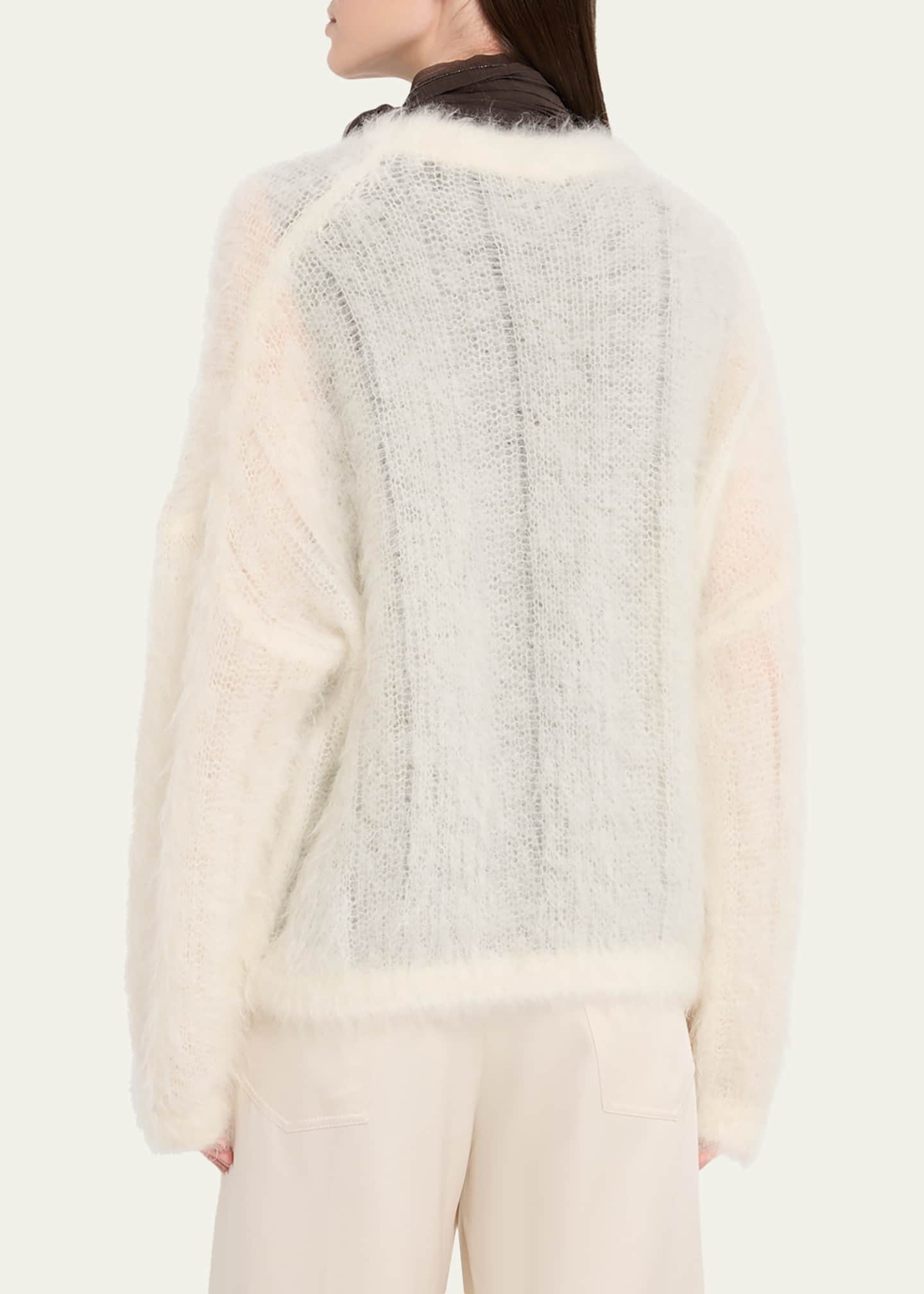 Brunello Cucinelli Mohair Cozy Candy Floss Knit Crewneck Sweater Image 3 of 5