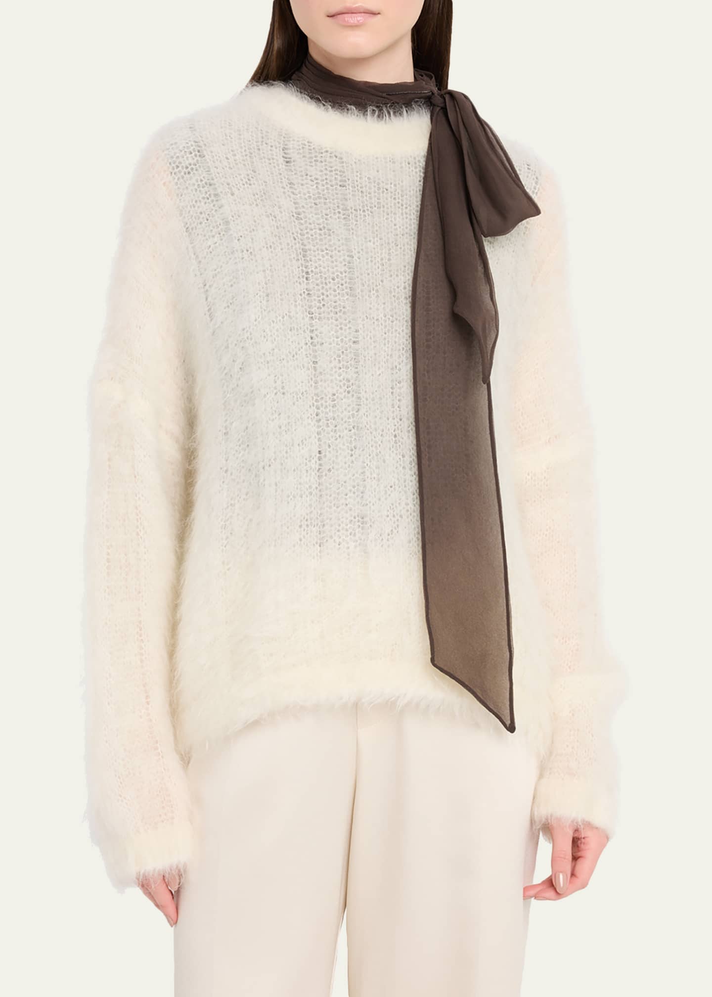 Brunello Cucinelli Mohair Cozy Candy Floss Knit Crewneck Sweater Image 4 of 5