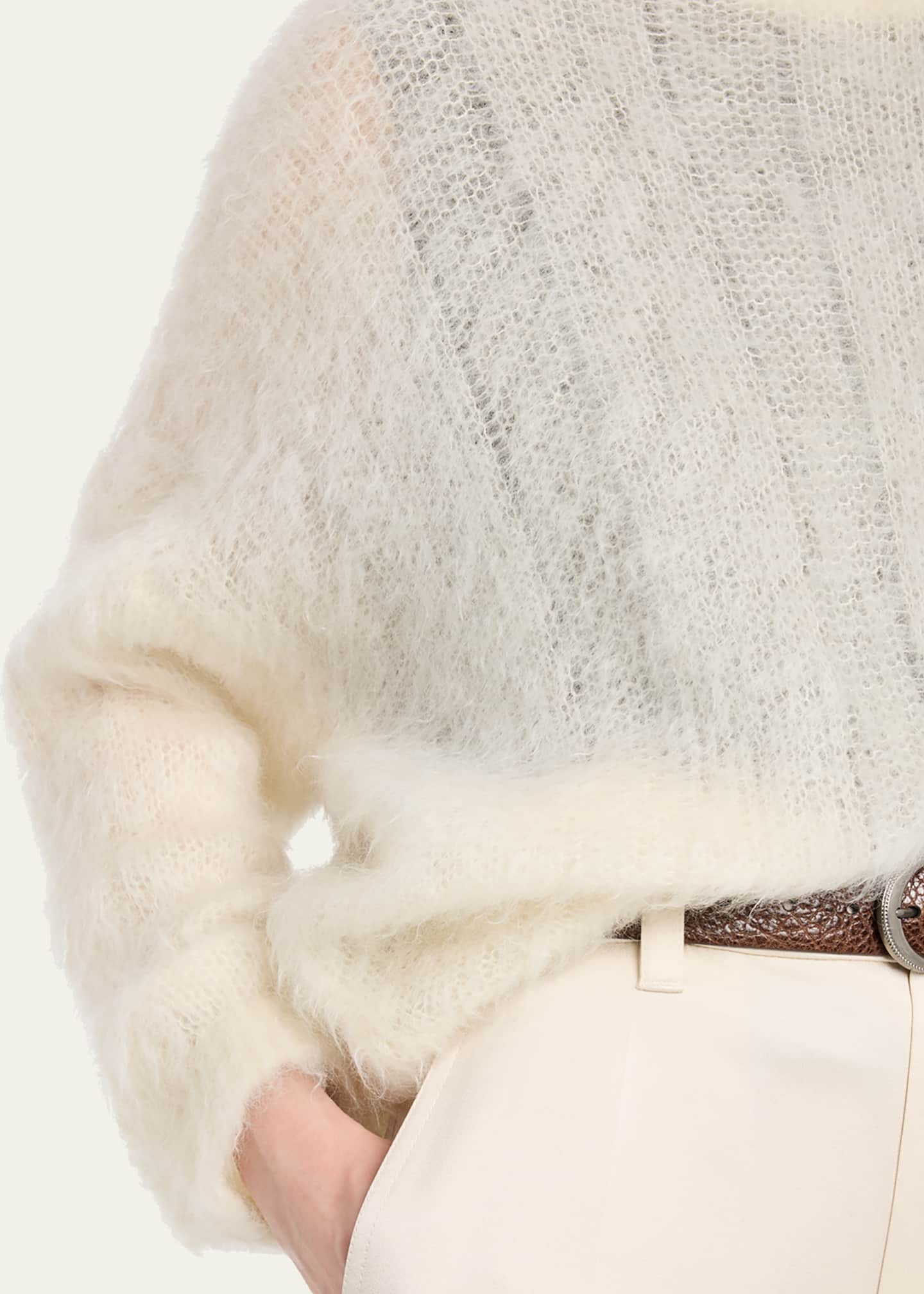Brunello Cucinelli Mohair Cozy Candy Floss Knit Crewneck Sweater Image 5 of 5