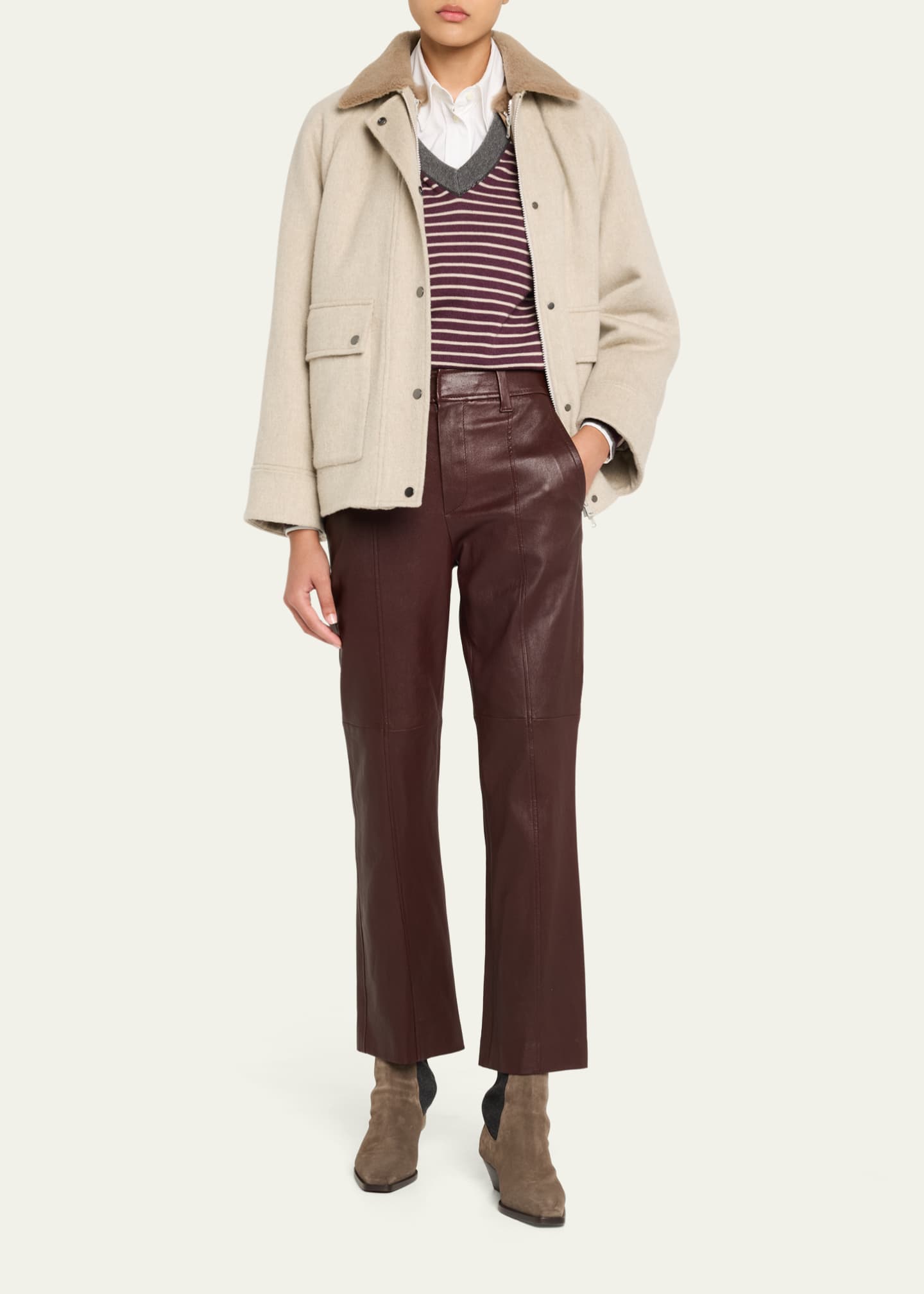 Brunello Cucinelli Kick-Flare Leather Pants Image 2 of 5