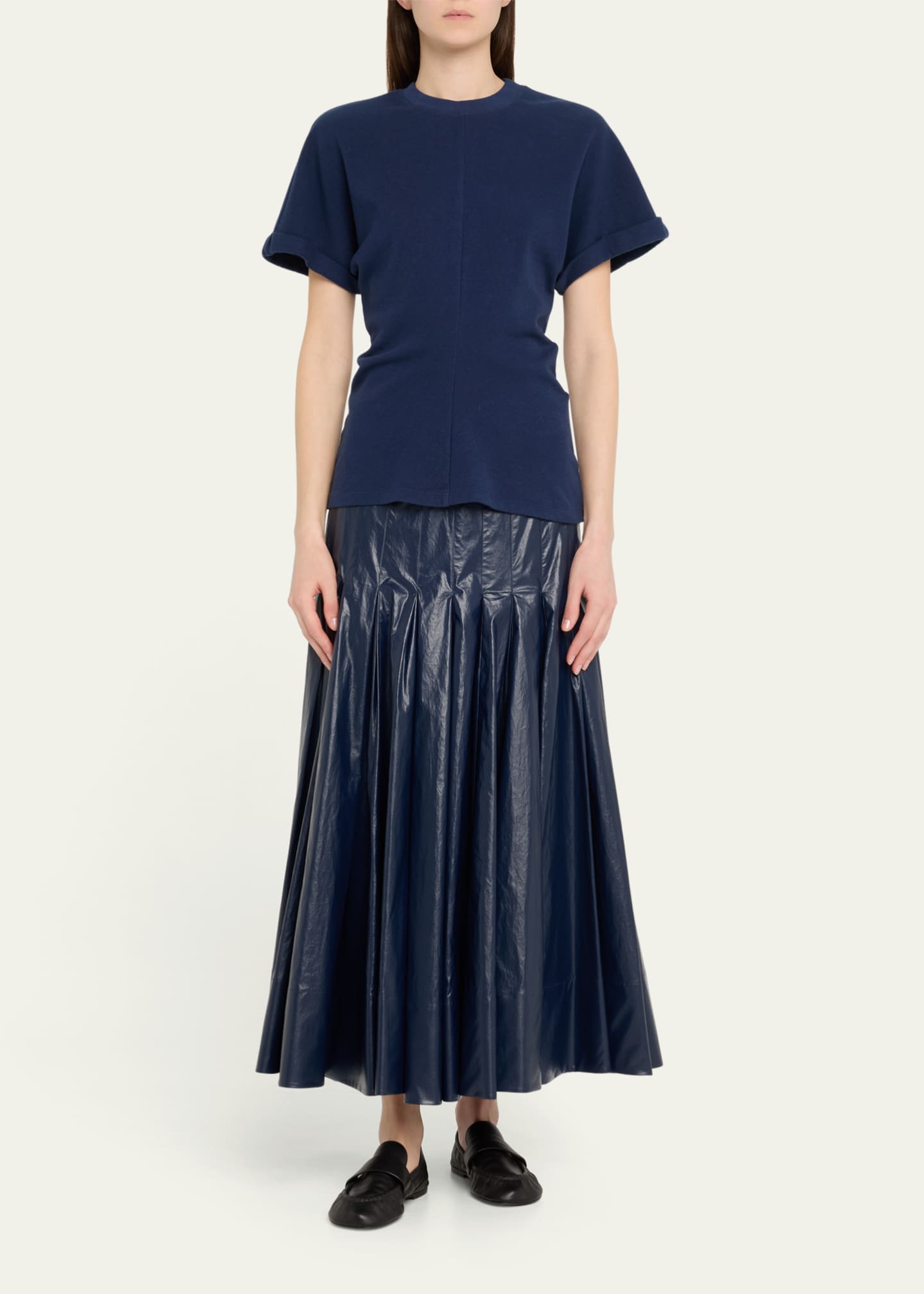 Proenza Schouler Petra Pleated Lacquered Cotton Skirt Image 2 of 4
