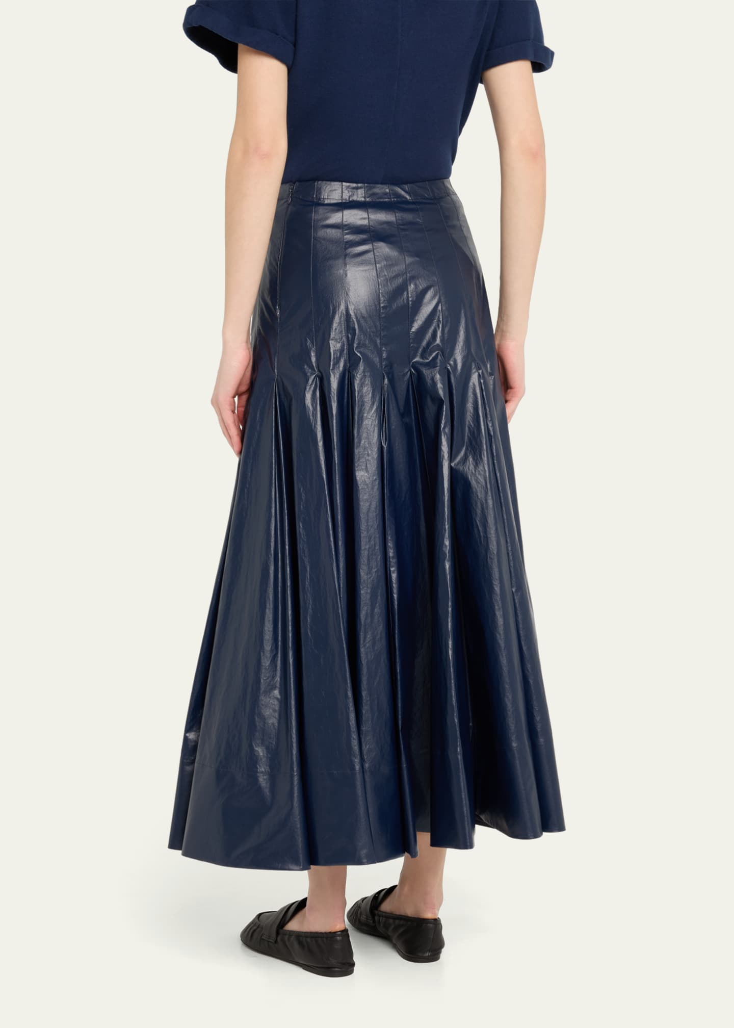 Proenza Schouler Petra Pleated Lacquered Cotton Skirt Image 3 of 4