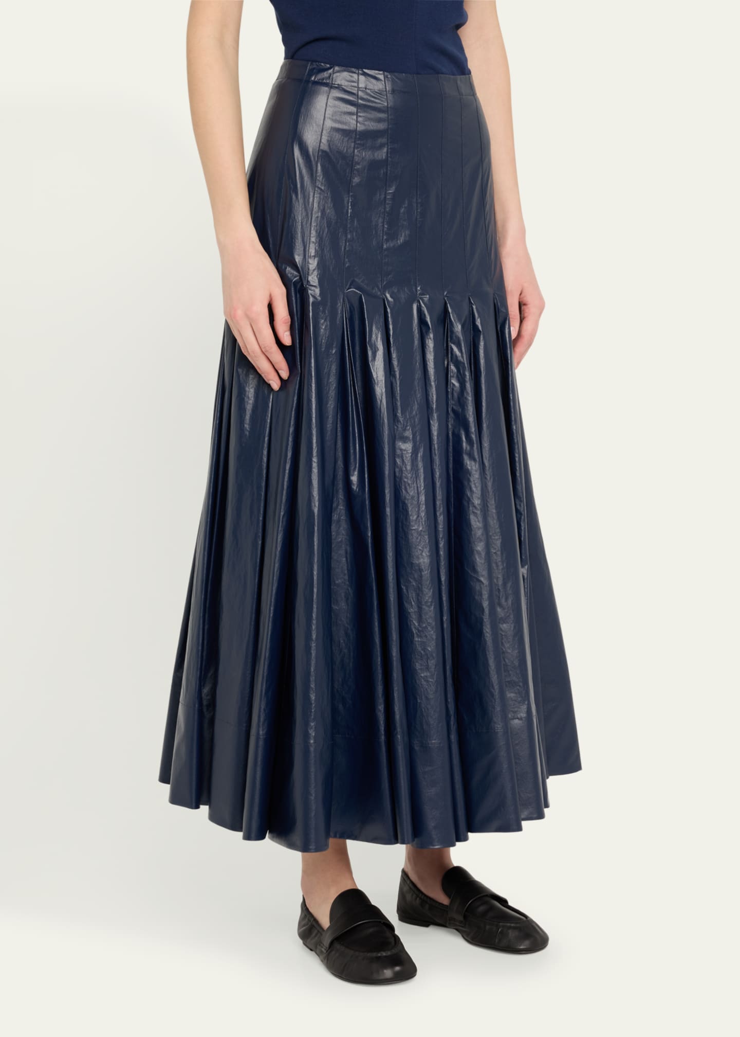 Proenza Schouler Petra Pleated Lacquered Cotton Skirt Image 4 of 4