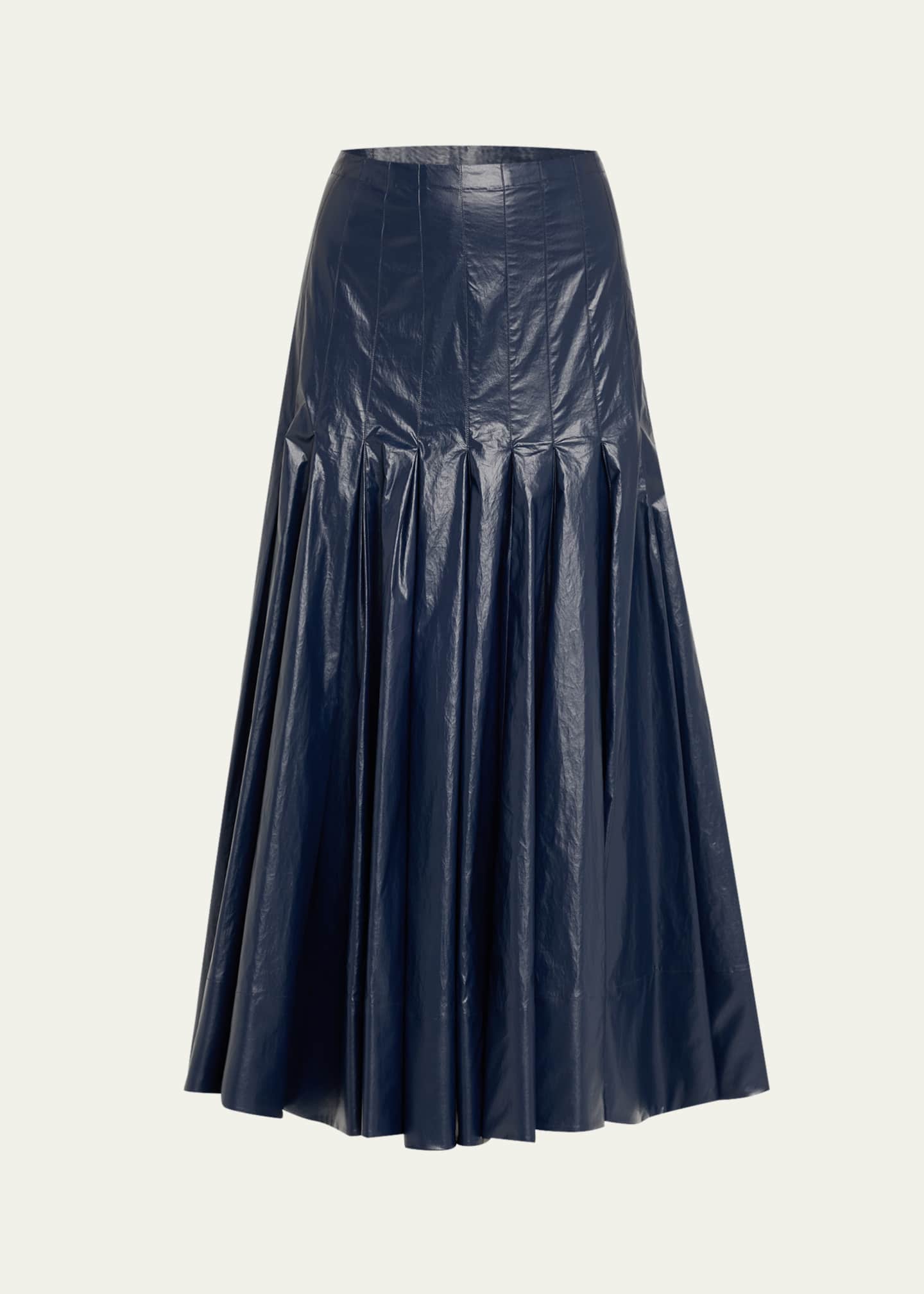 Proenza Schouler Petra Pleated Lacquered Cotton Skirt Image 1 of 4