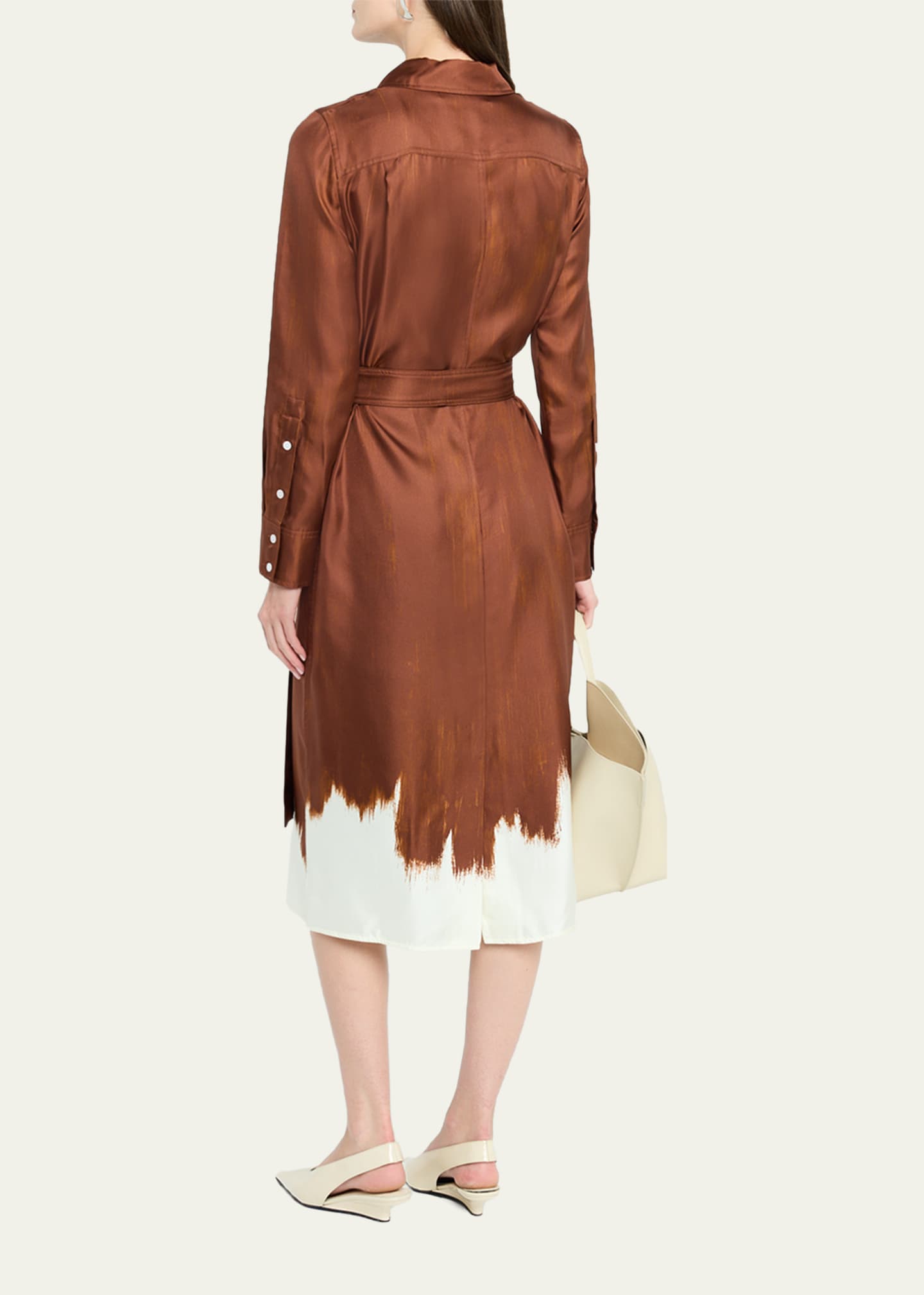 proenza schouler silk dress Amaya belted silk satin-twill dress - brown