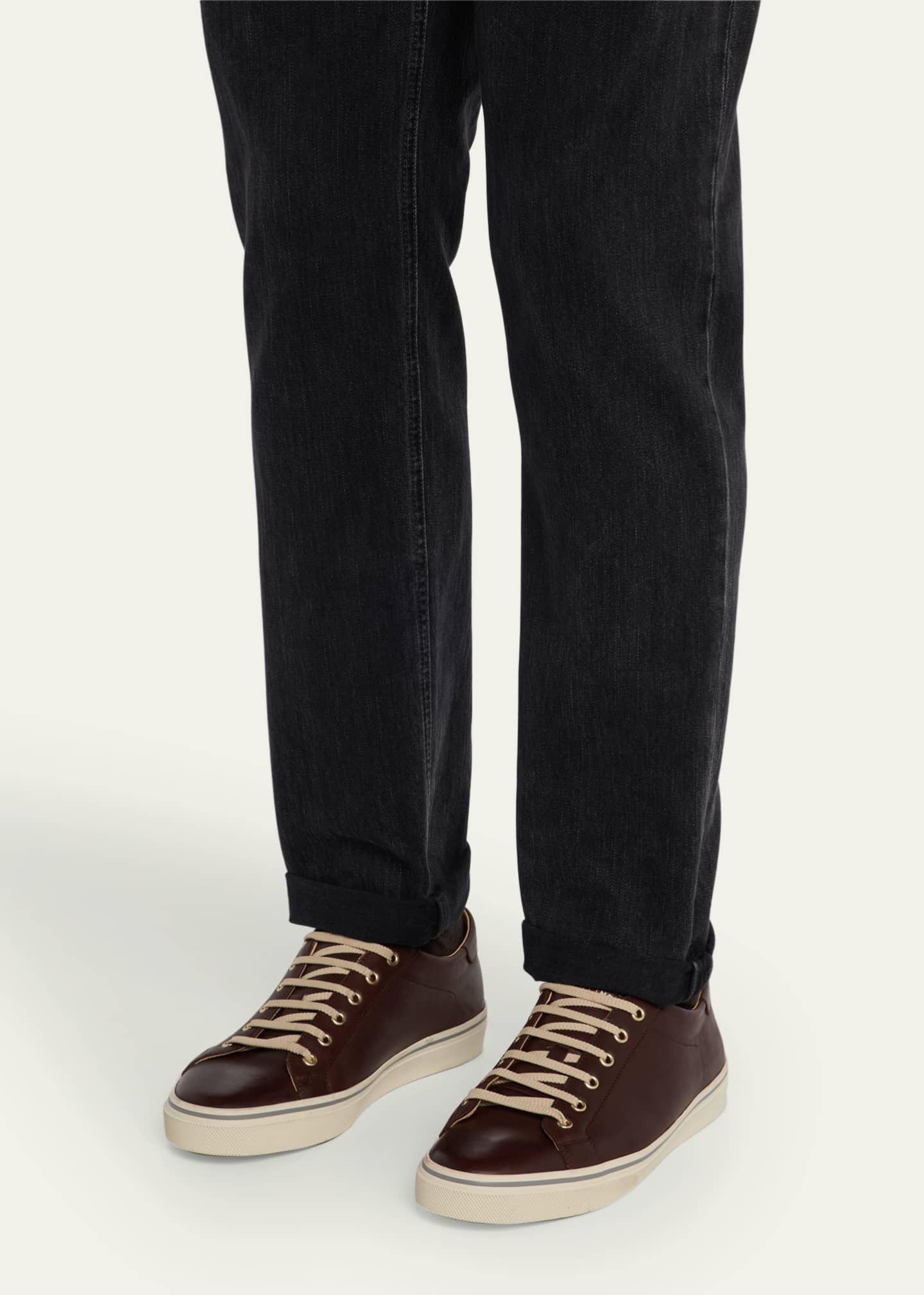 Brunello Cucinelli Men's Vulcanized-Sole Leather Low-Top Sneakers