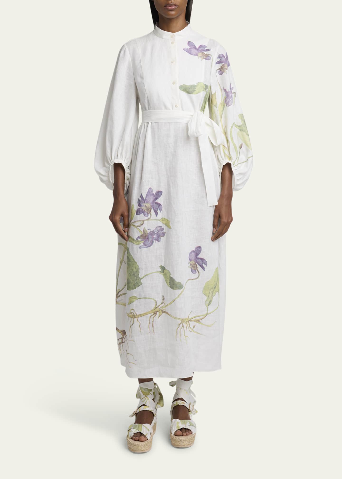 Floral Self-Tie Linen Dress