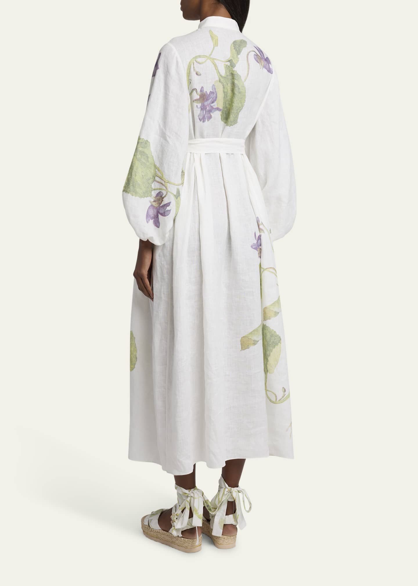 Floral Self-Tie Linen Dress