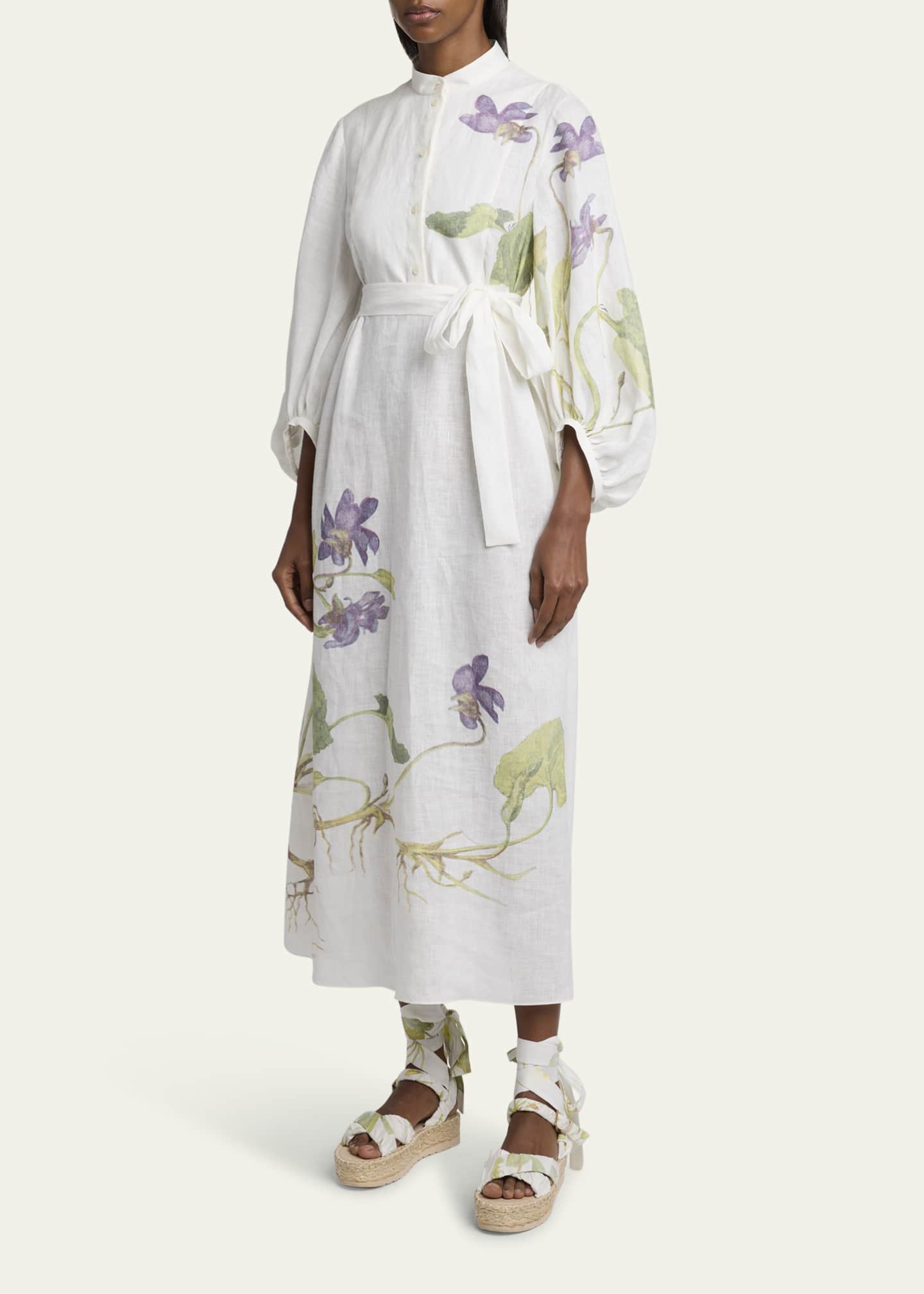 Floral Self-Tie Linen Dress