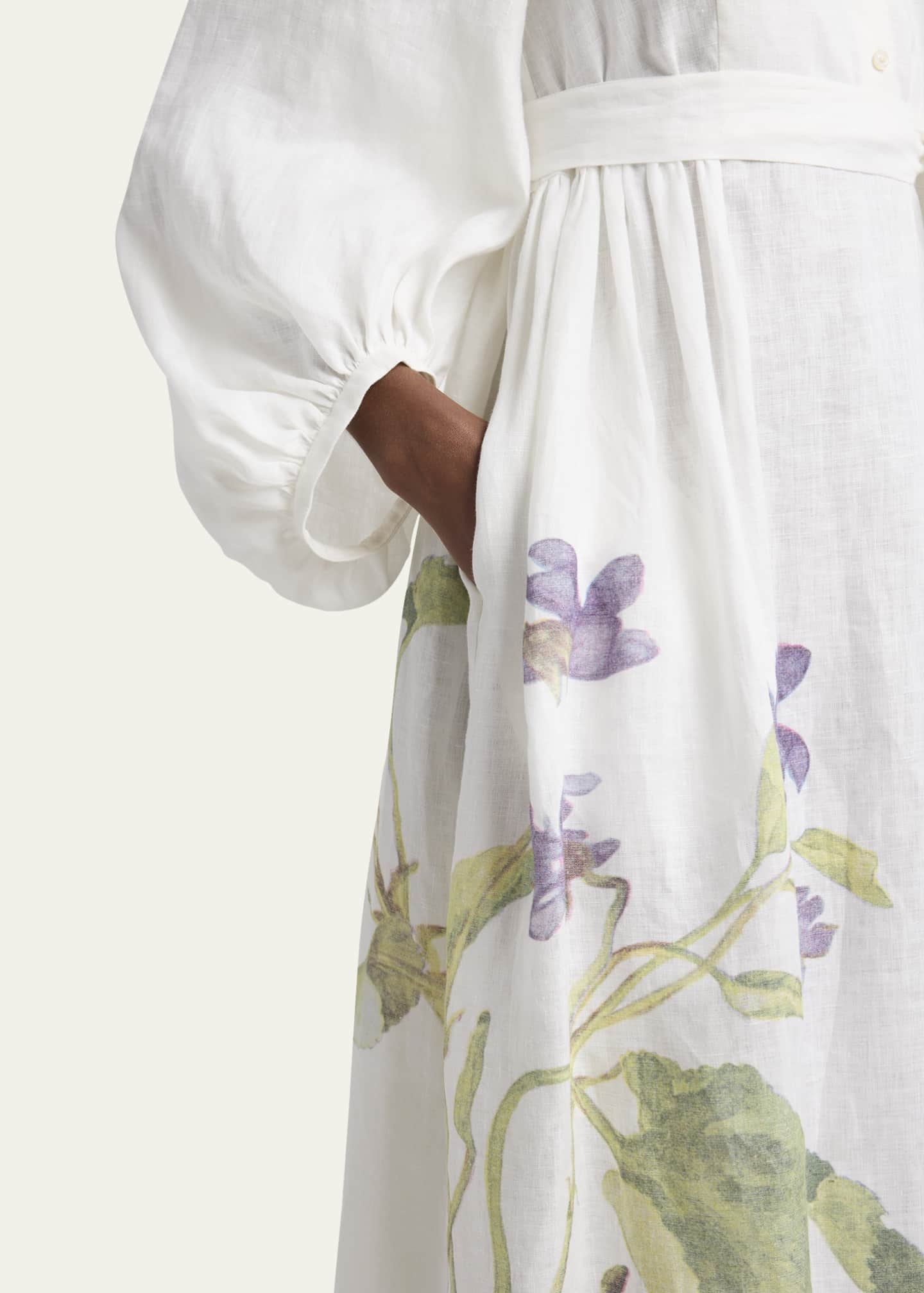 Floral Self-Tie Linen Dress