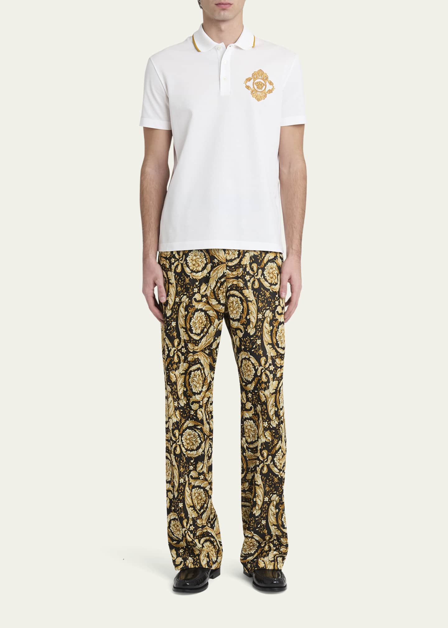 Versace Men's Barocco Crest Pique Polo Shirt Image 2 of 5