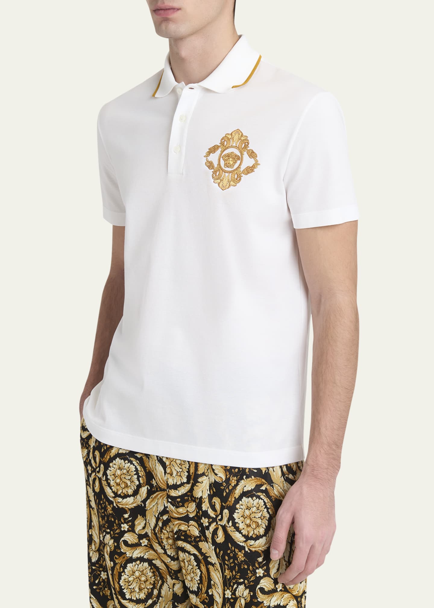 Versace Men's Barocco Crest Pique Polo Shirt Image 4 of 5