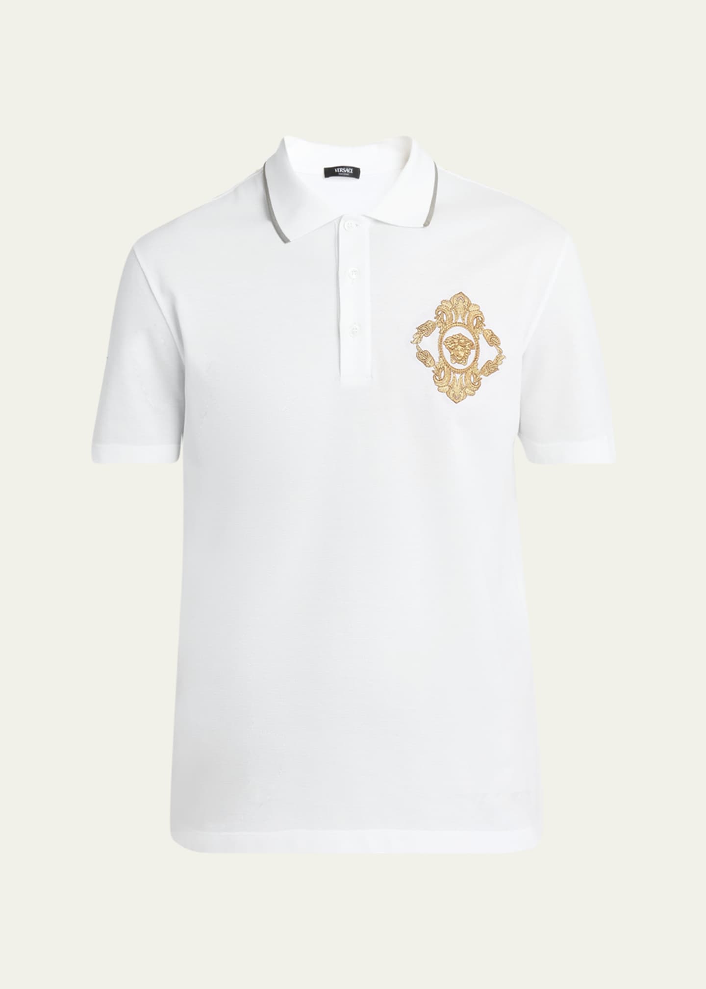 Versace Men's Barocco Crest Pique Polo Shirt Image 1 of 5