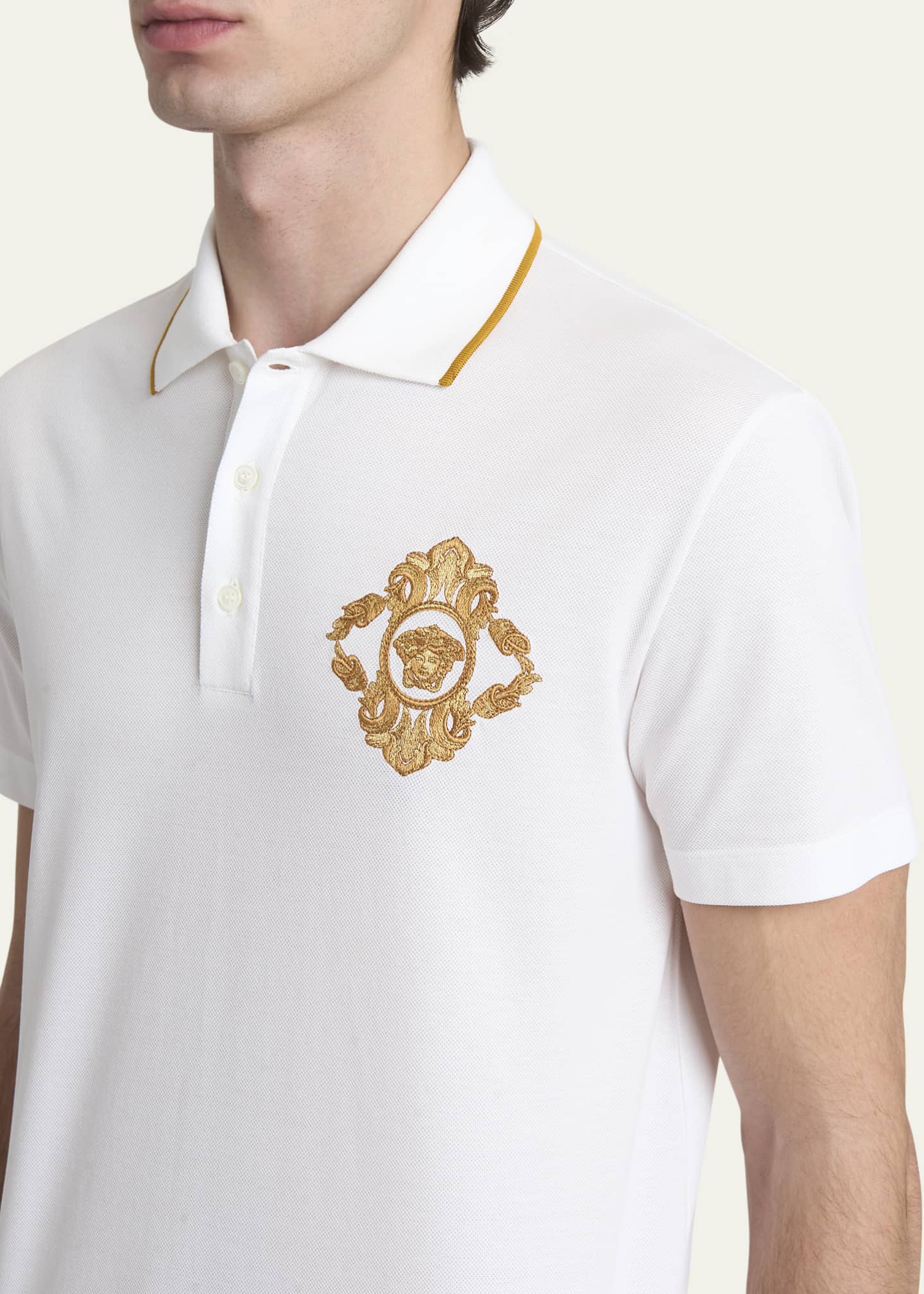 Versace Men's Barocco Crest Pique Polo Shirt Image 5 of 5