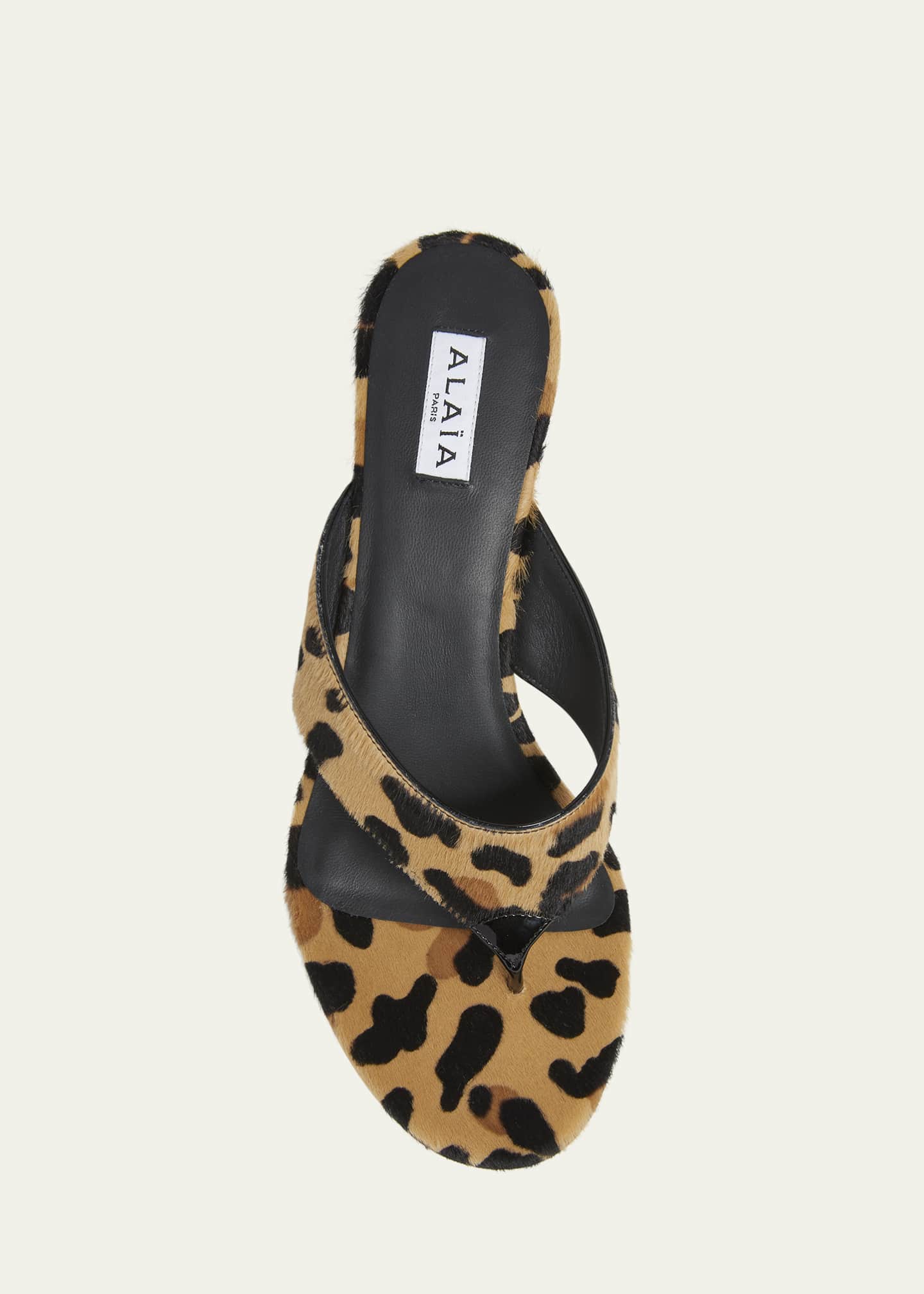 ALAIA Leopard Horse Hair Kitten-Heel Thong Sandals Image 4 of 4