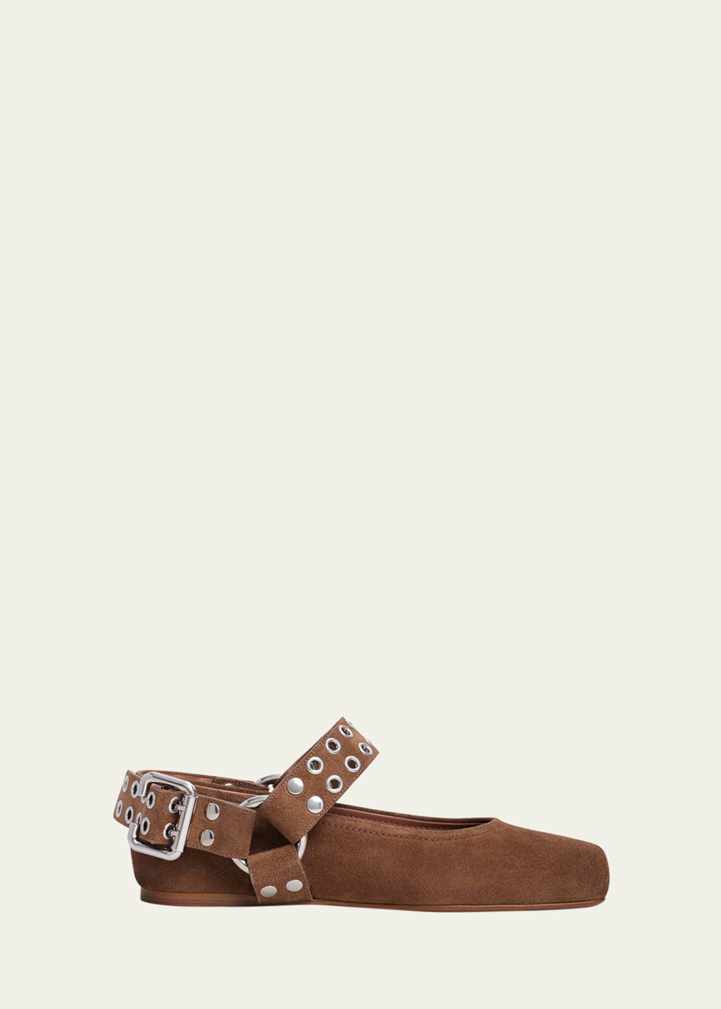 Alaila Biker Ballet Flats In Brown Red Cowhide 911440