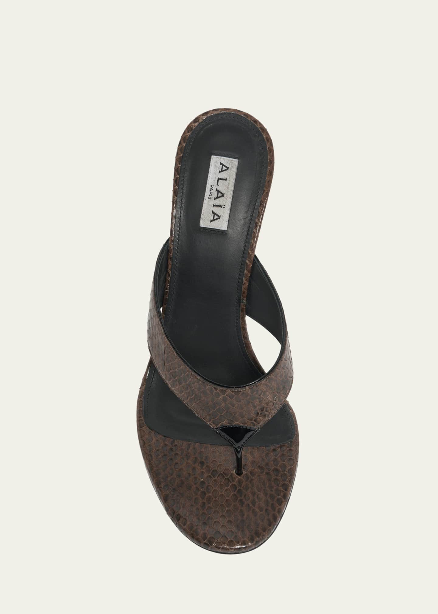 サンダル・ミュール ALAIA LEATHER ROUND TOE THONG SANDALS ALAIA Snakeskin Leather Thong Sandals - Bergdorf Goodman