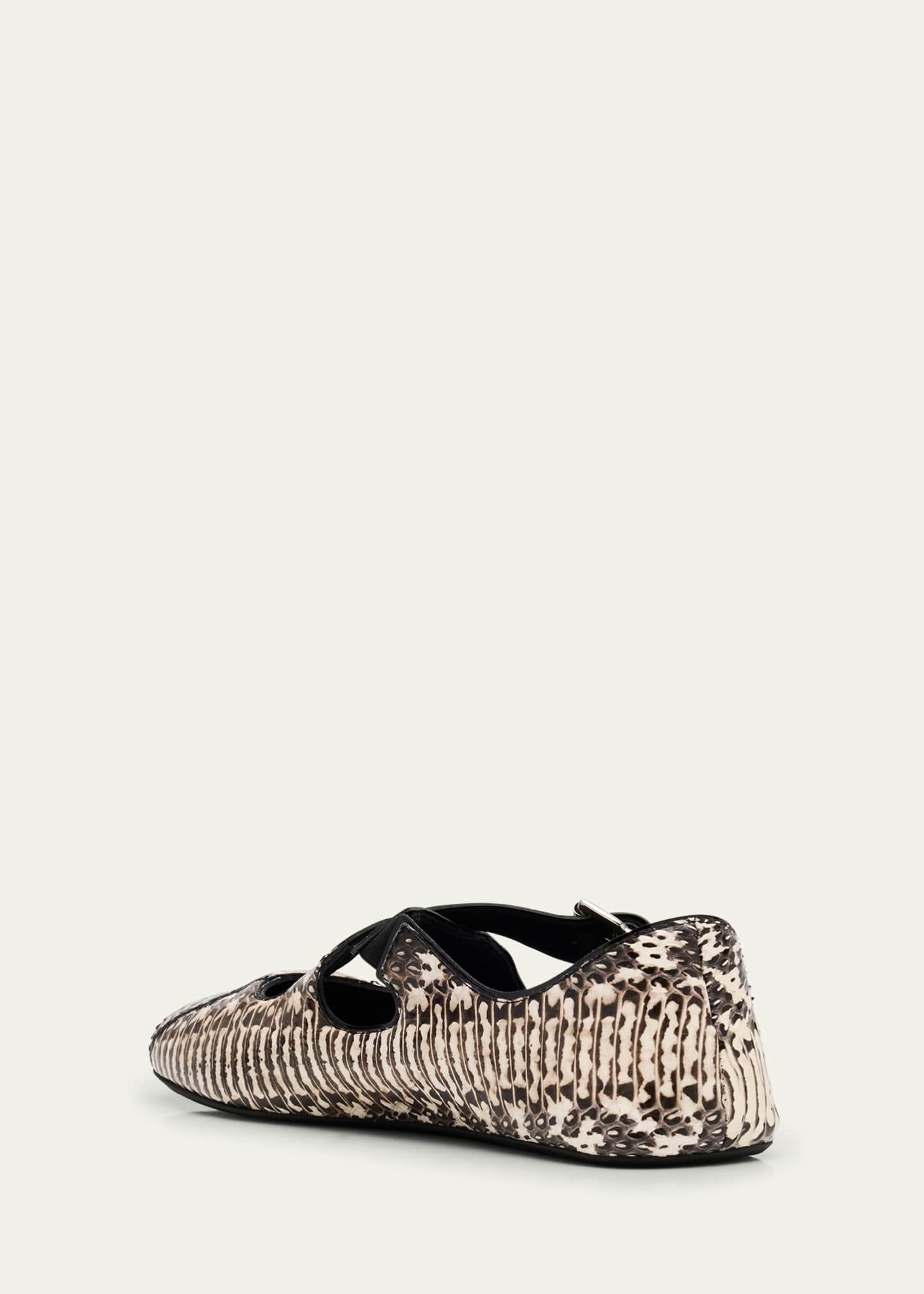 ALAIA Snakeskin Leather Pattern Cross Ballerina Flats Image 4 of 6