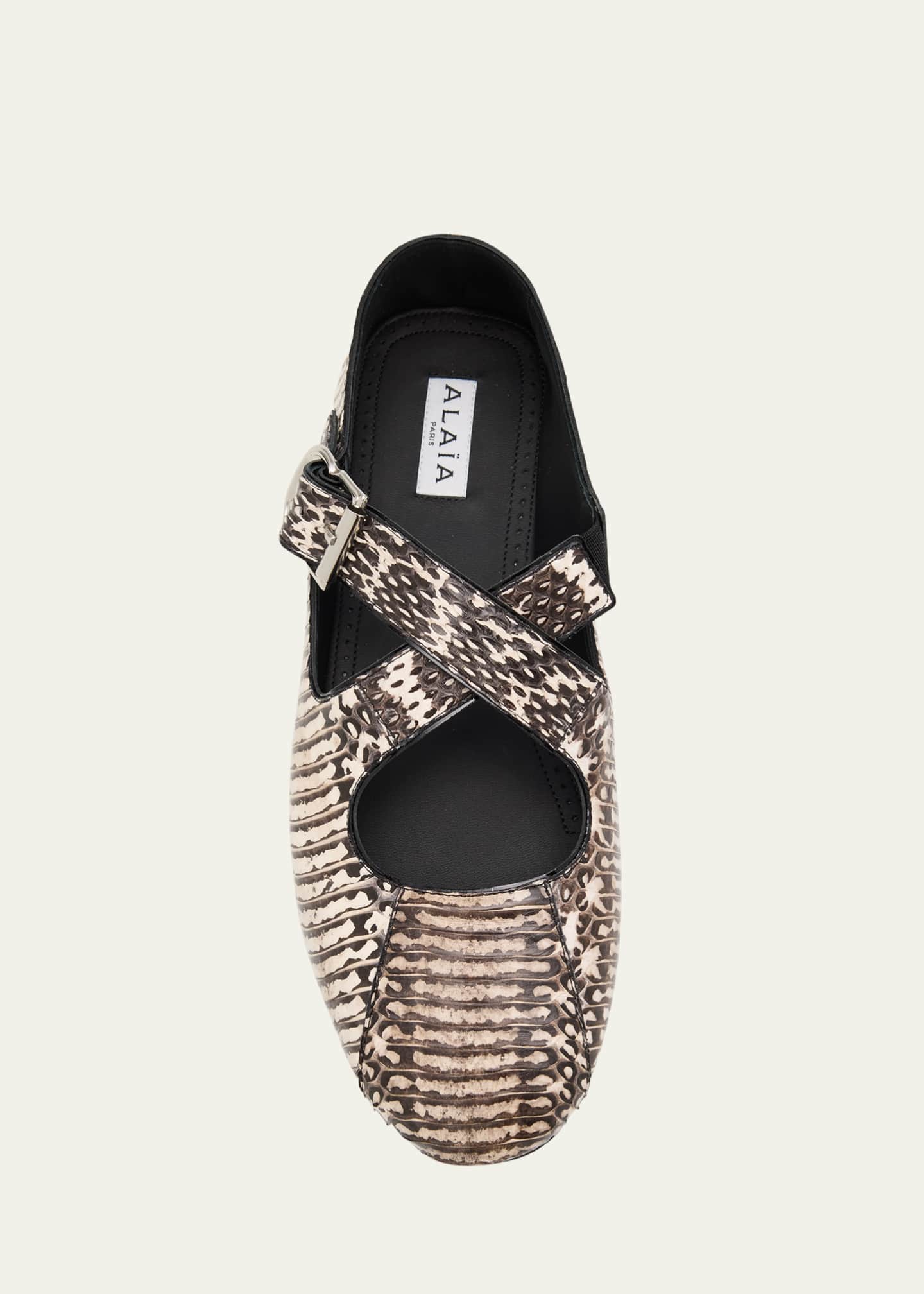 ALAIA Snakeskin Leather Pattern Cross Ballerina Flats Image 6 of 6