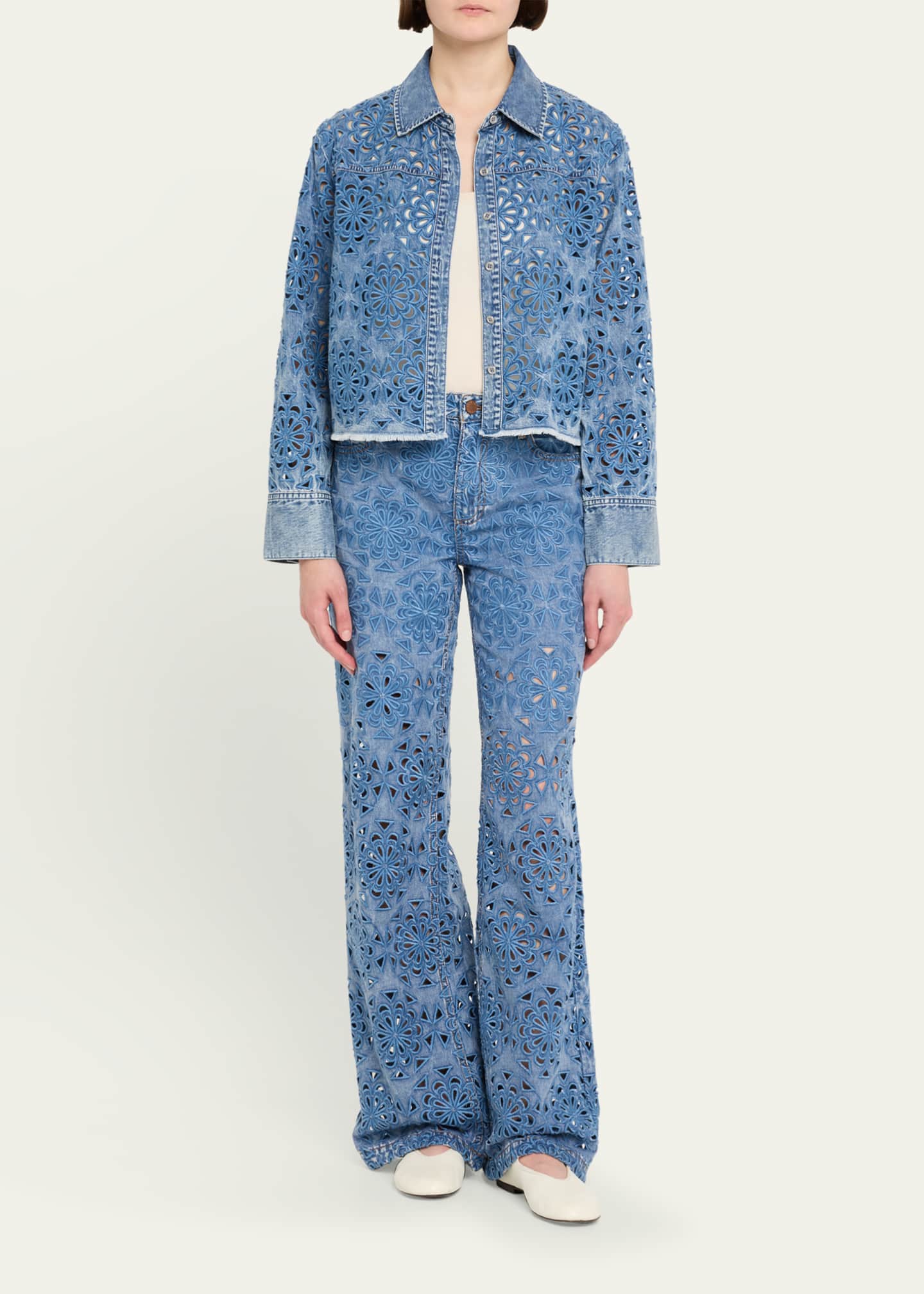 ALICE + OLIVIA Weezy Laser-Cut Wide-Leg Jeans - Bergdorf Goodman
