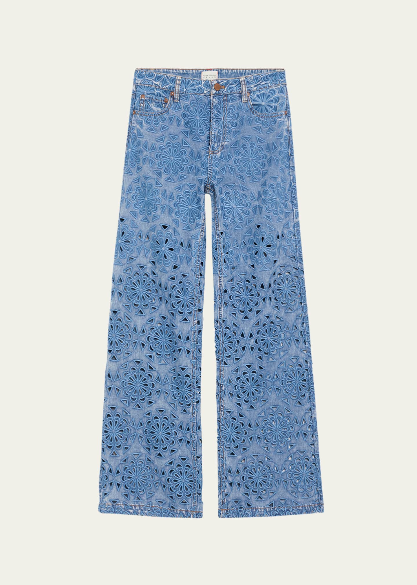 Alice + Olivia Weezy Laser-Cut Wide-Leg Jeans - Bergdorf Goodman