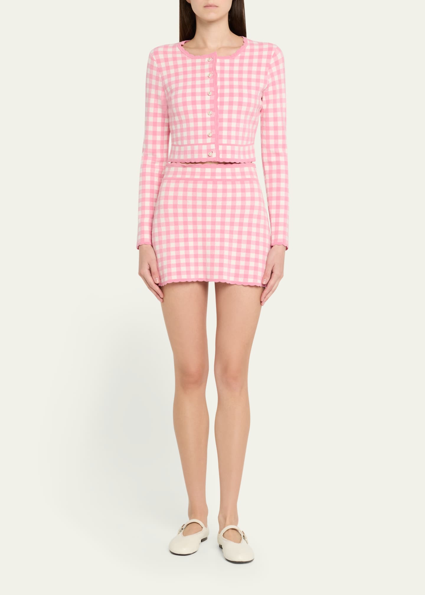 LoveShackFancy Bridgette Gingham Cropped Cardigan Image 2 of 5