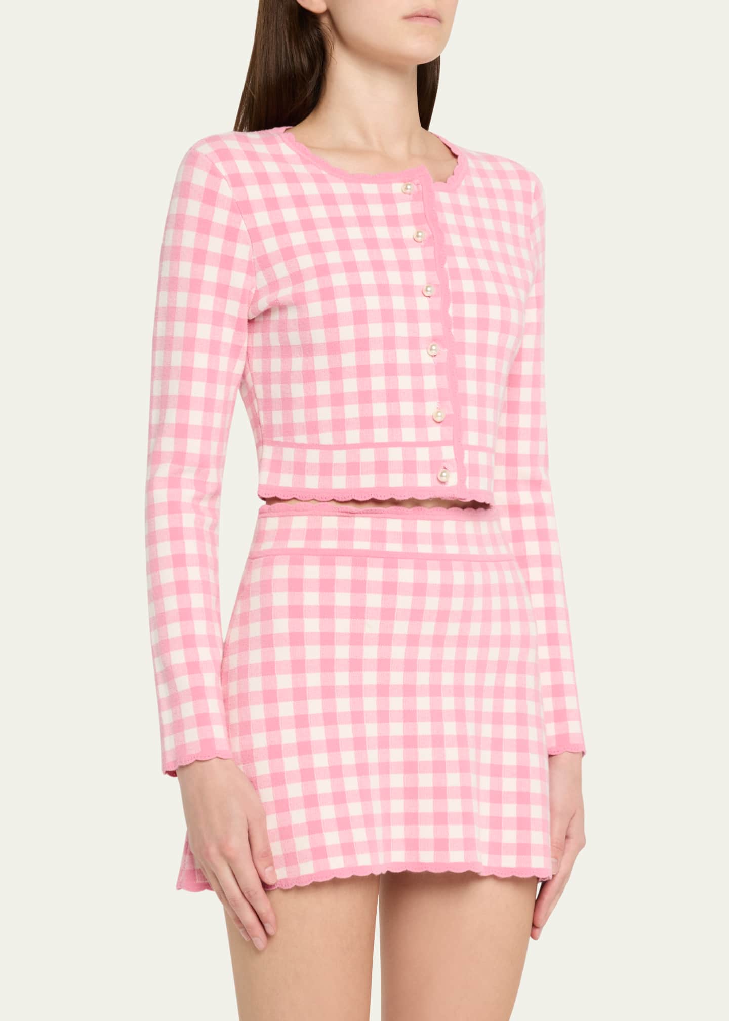 LoveShackFancy Bridgette Gingham Cropped Cardigan Image 4 of 5