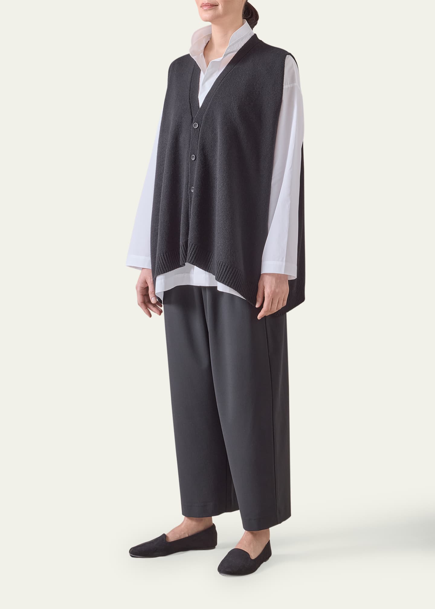 Eskandar Plain Cashmere A-Line Sleeveless V-Neck Cardigan (Mid Plus ...