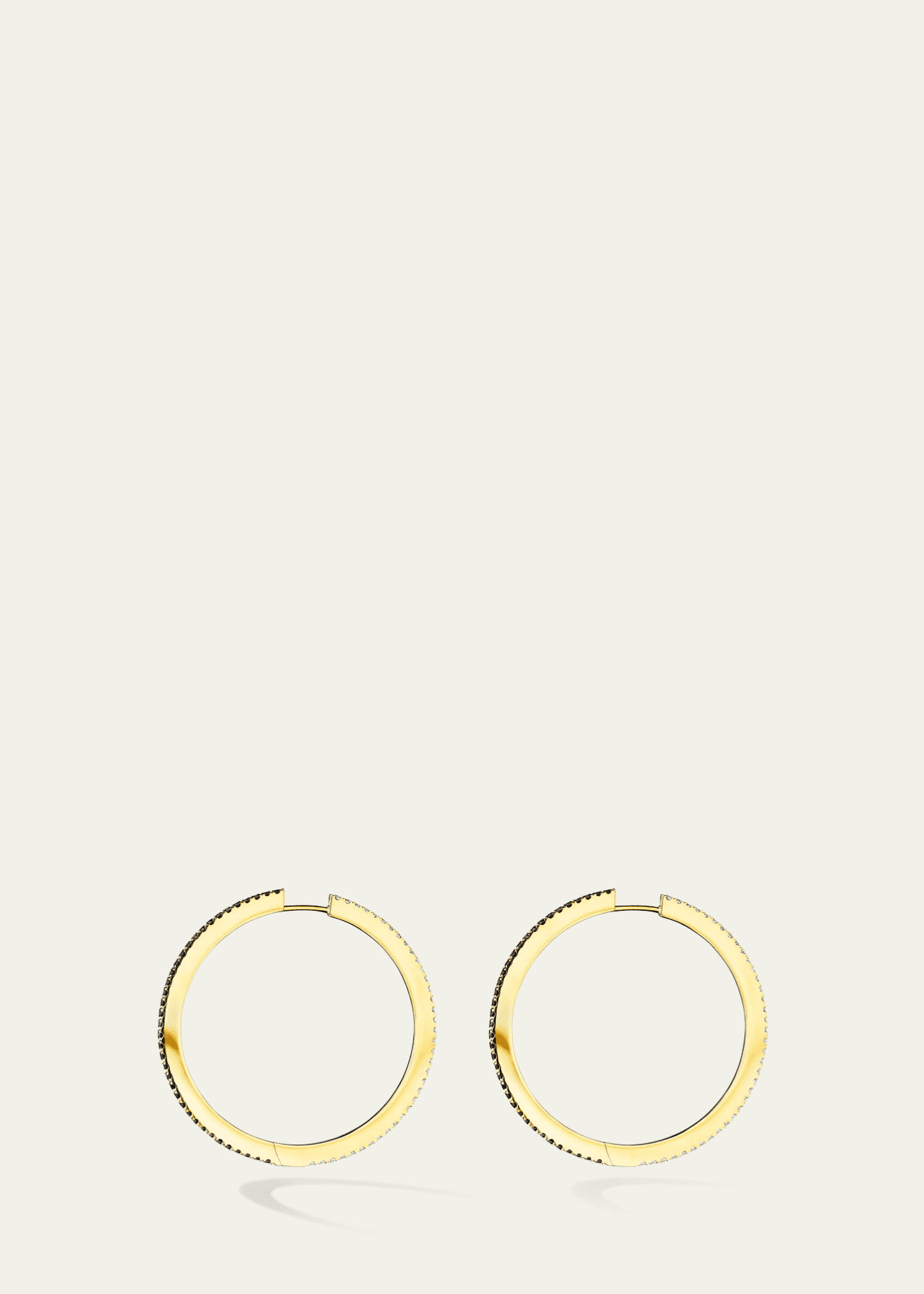 CADAR 18K Gold SOLO Hoop Earrings with White Diamonds and Black Diamonds, Large 38mm Image 2 of 3