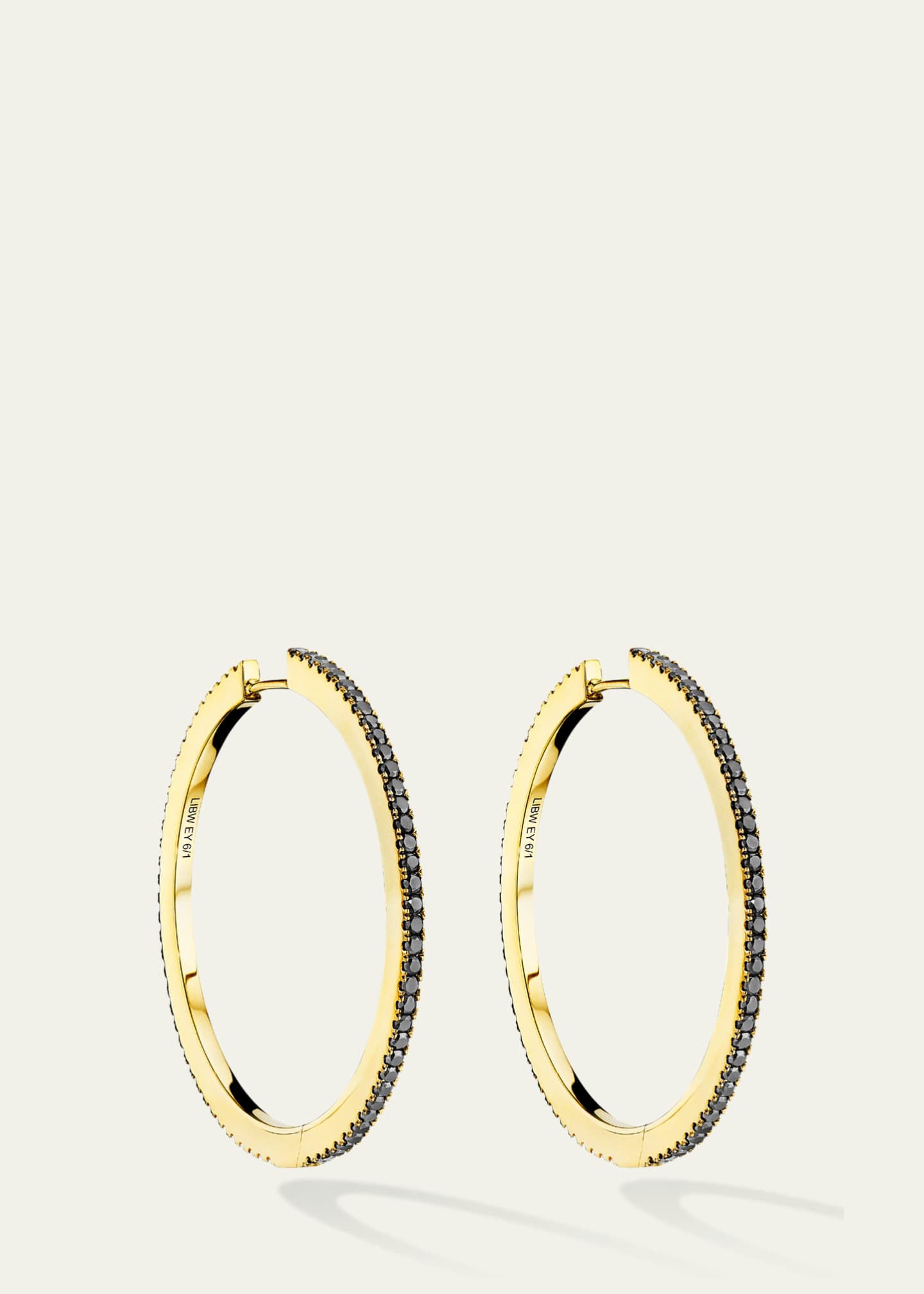 CADAR 18K Gold SOLO Hoop Earrings with White Diamonds and Black Diamonds, Large 38mm Image 3 of 3