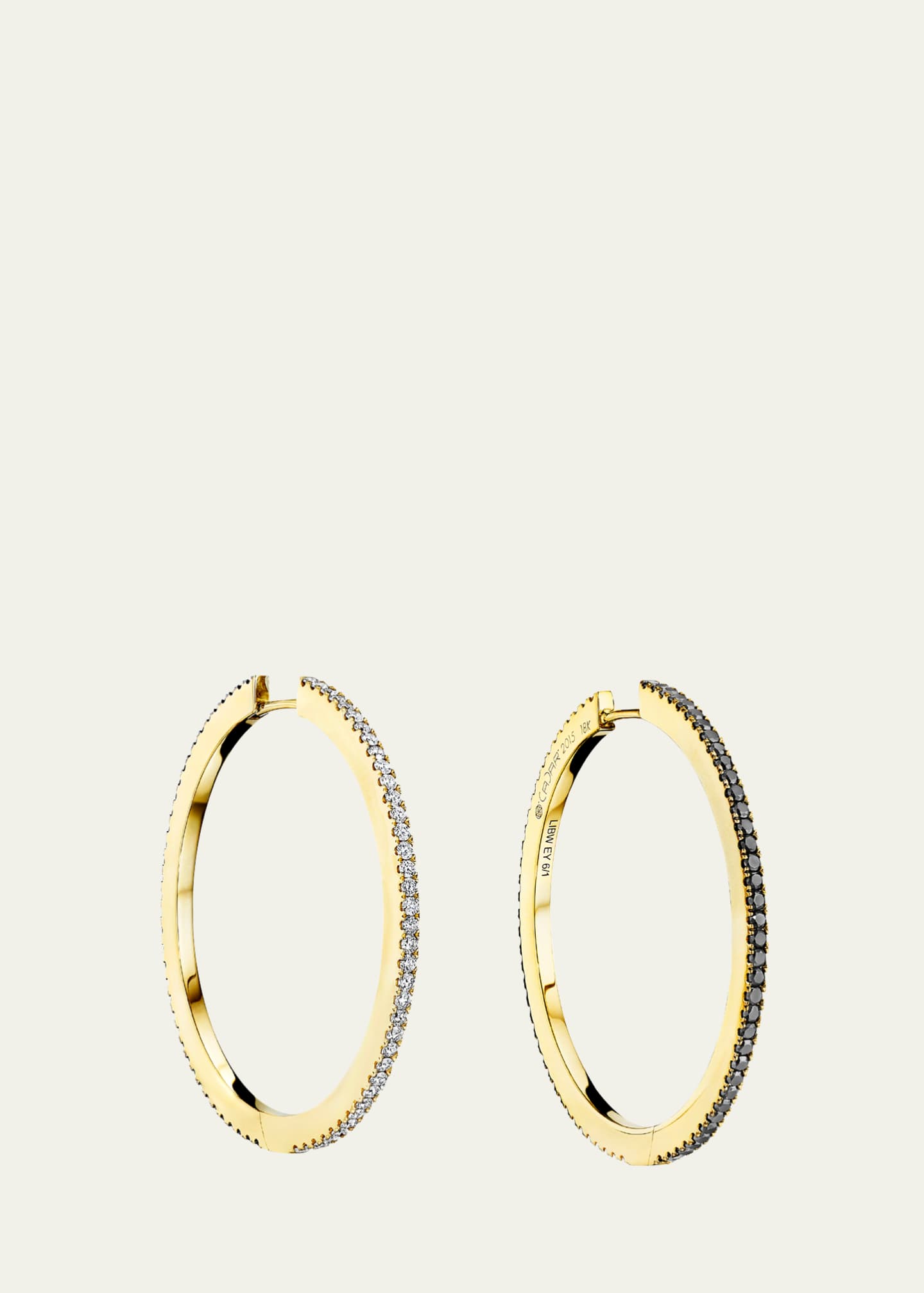 CADAR 18K Gold SOLO Hoop Earrings with White Diamonds and Black Diamonds, Large 38mm Image 1 of 3