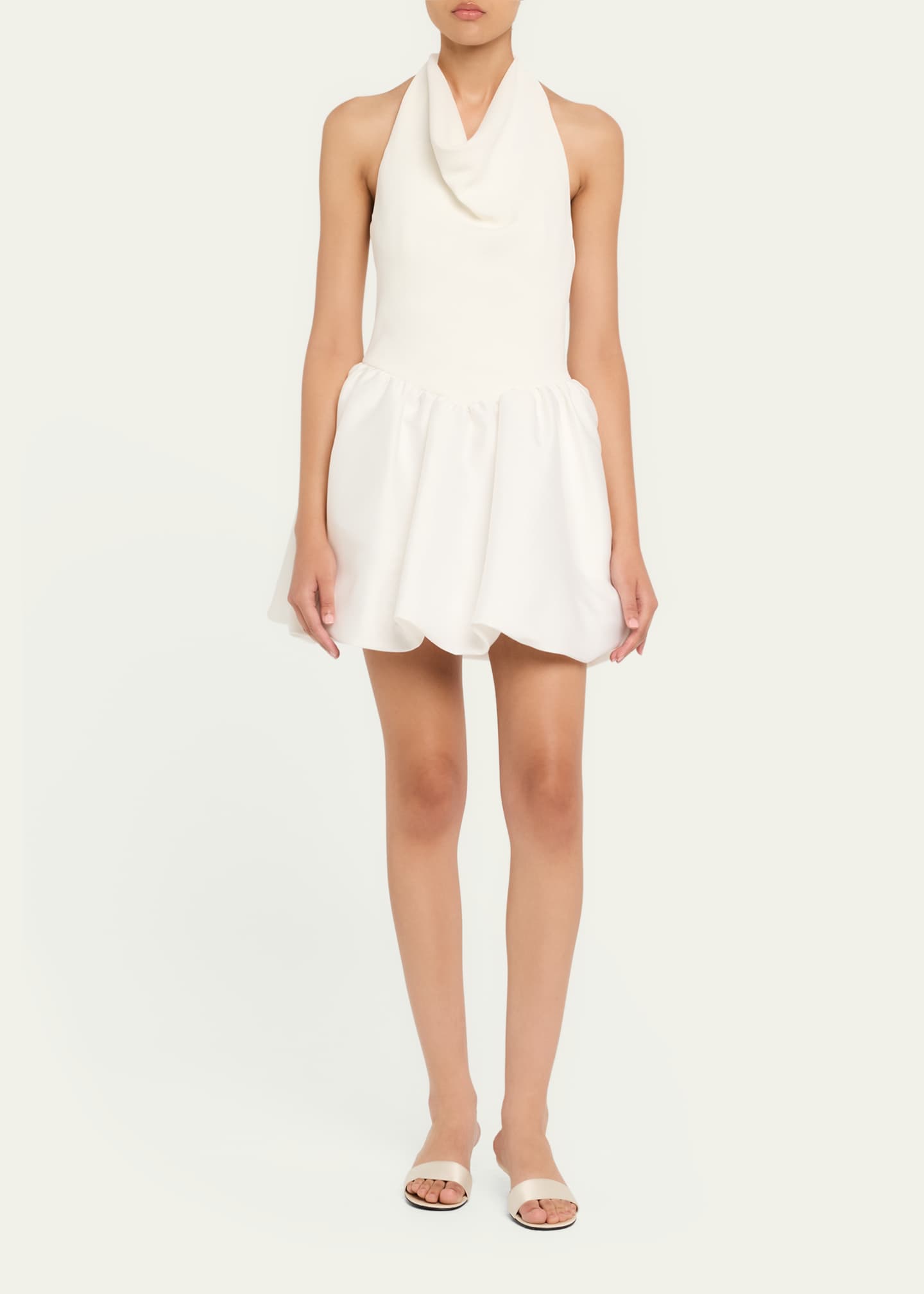 Self-Portrait Crepe Bubble-Hem Halter Mini Dress Image 2 of 5