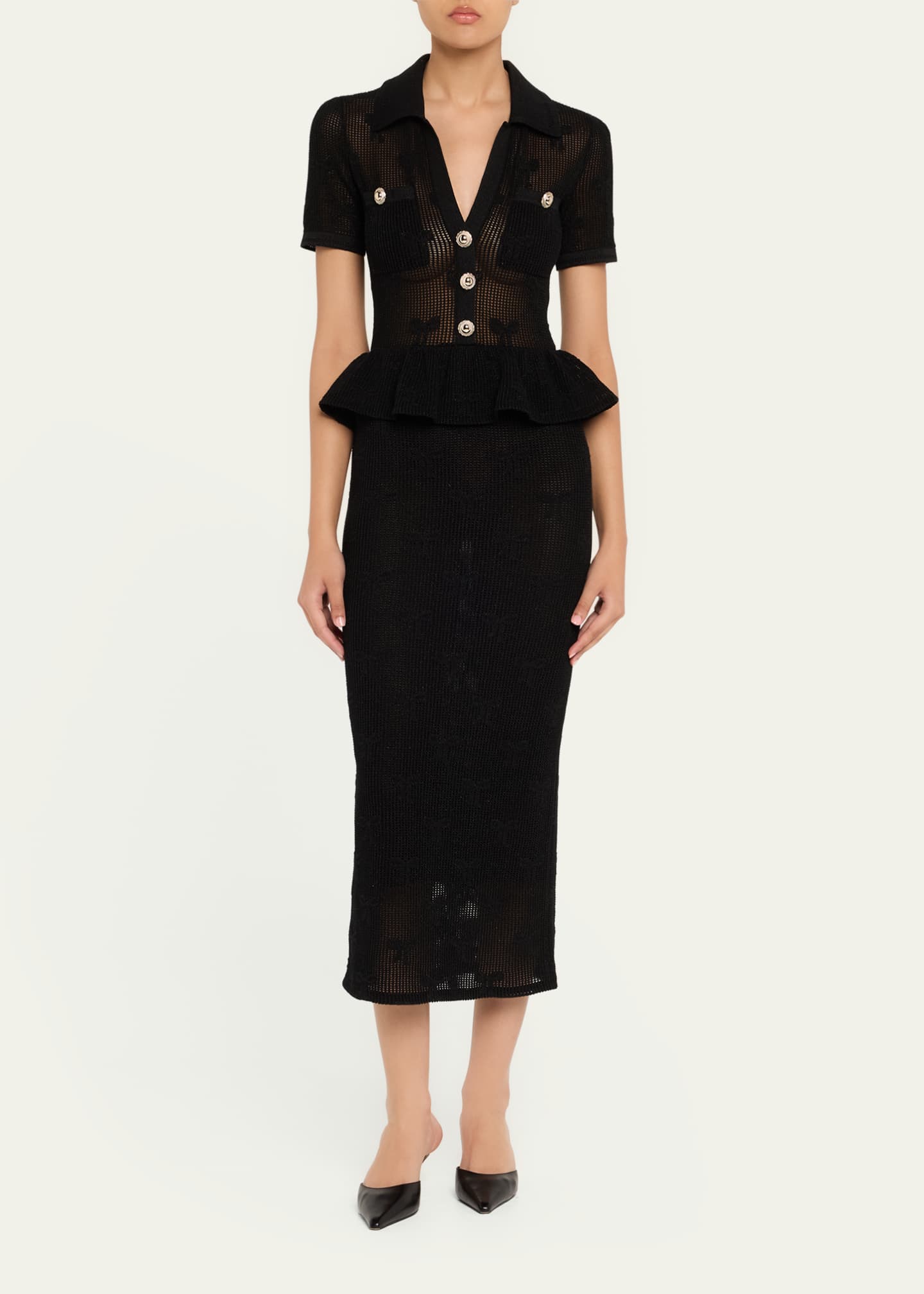 Self-Portrait Bow Crochet Midi Dress Image 2 of 5