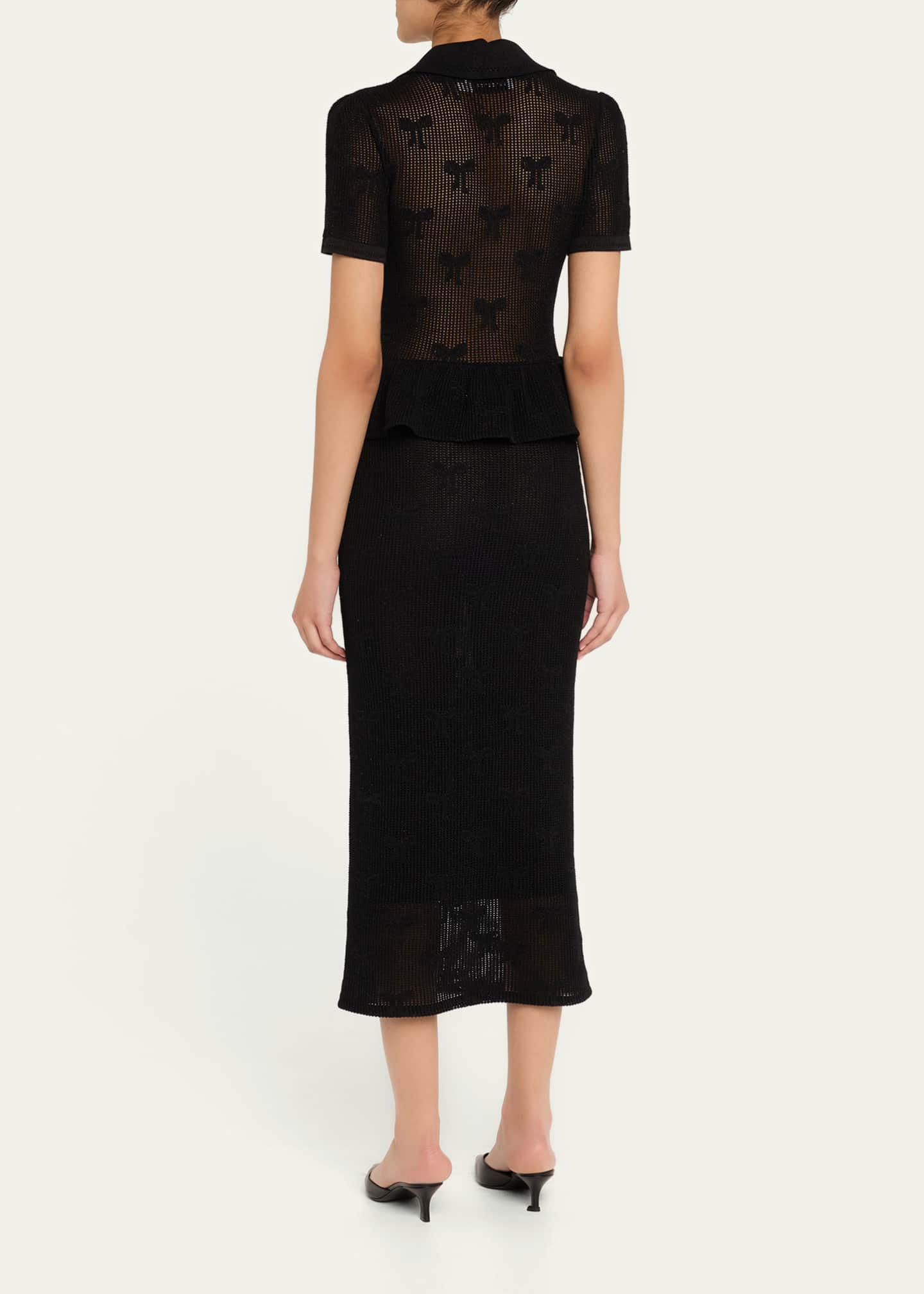 Self-Portrait Bow Crochet Midi Dress Image 3 of 5