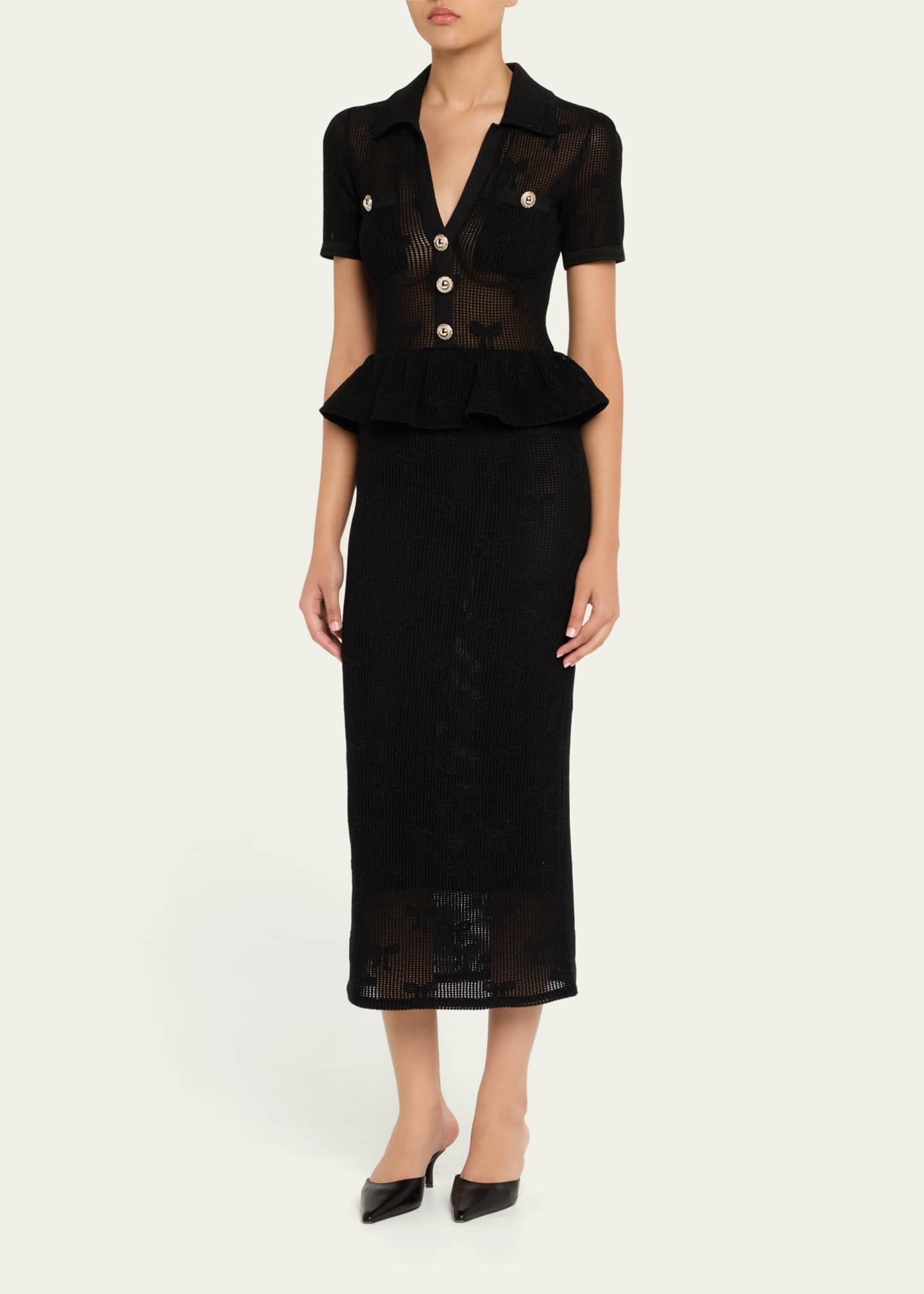 Self-Portrait Bow Crochet Midi Dress Image 4 of 5