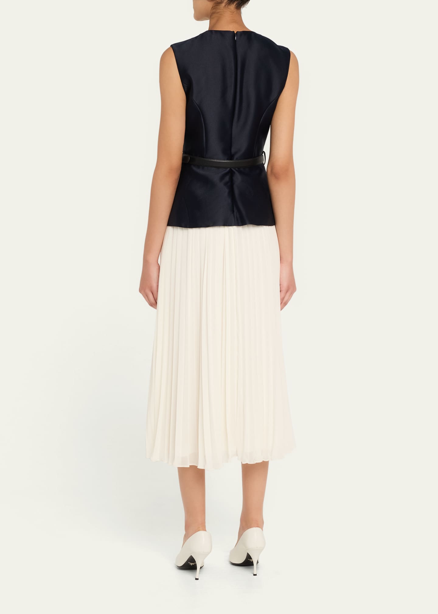 Belted Mixed-Media Midi Dress