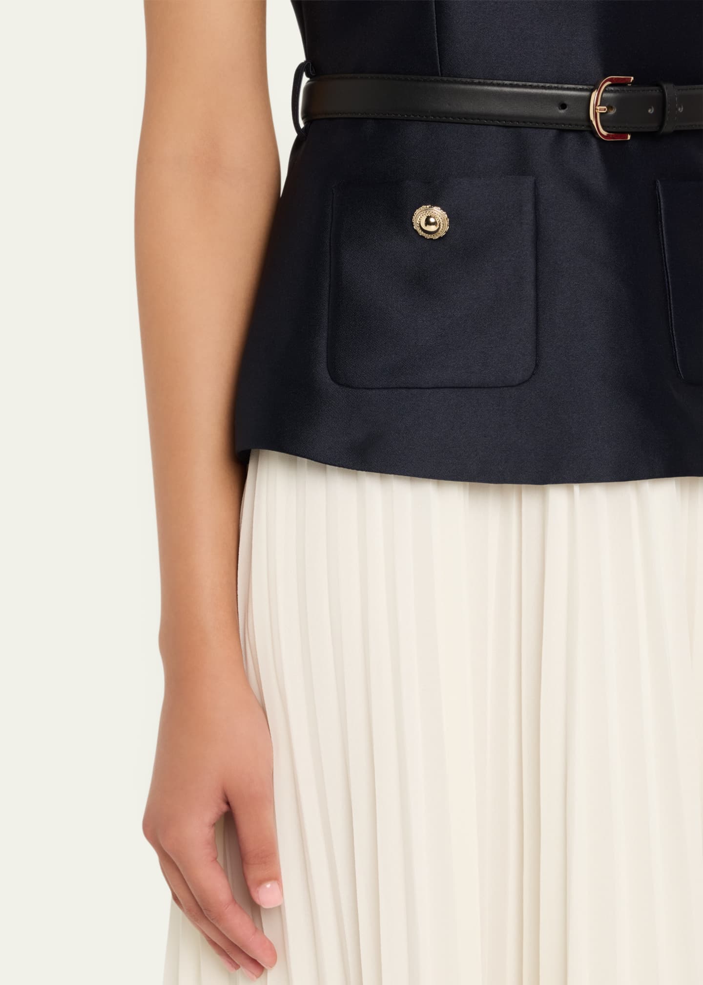 Belted Mixed-Media Midi Dress