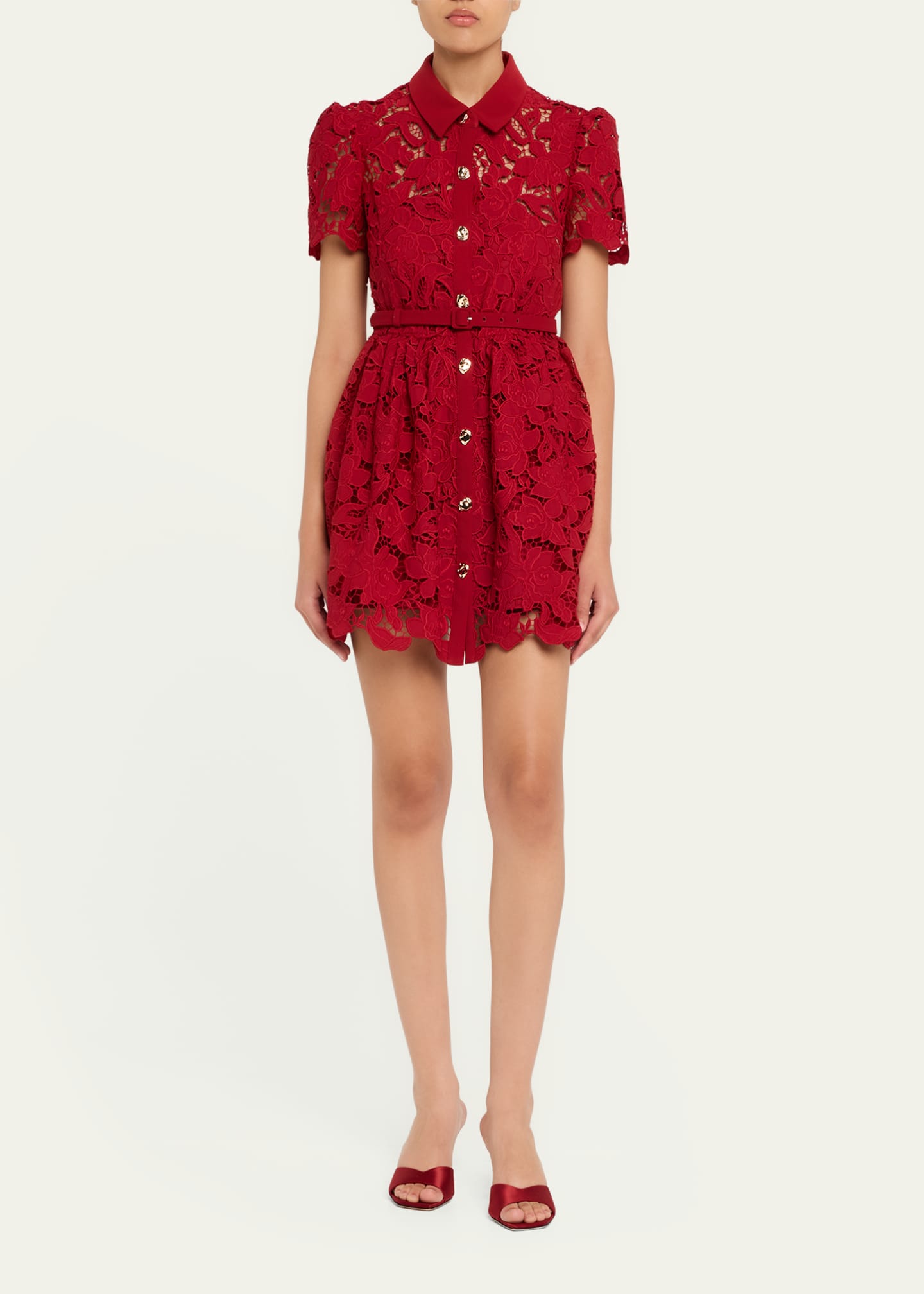 Self-Portrait Belted Floral Lace Mini Shirtdress Image 2 of 5