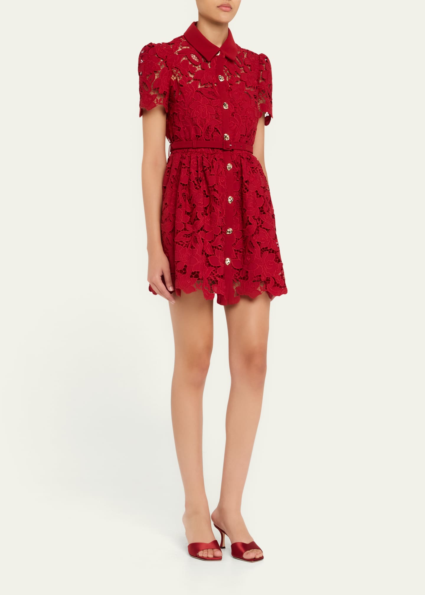 Self-Portrait Belted Floral Lace Mini Shirtdress Image 4 of 5