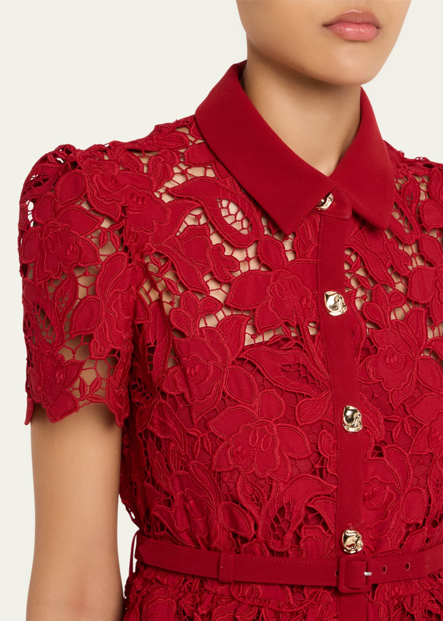 Self-Portrait Belted Floral Lace Mini Shirtdress Image 5 of 5