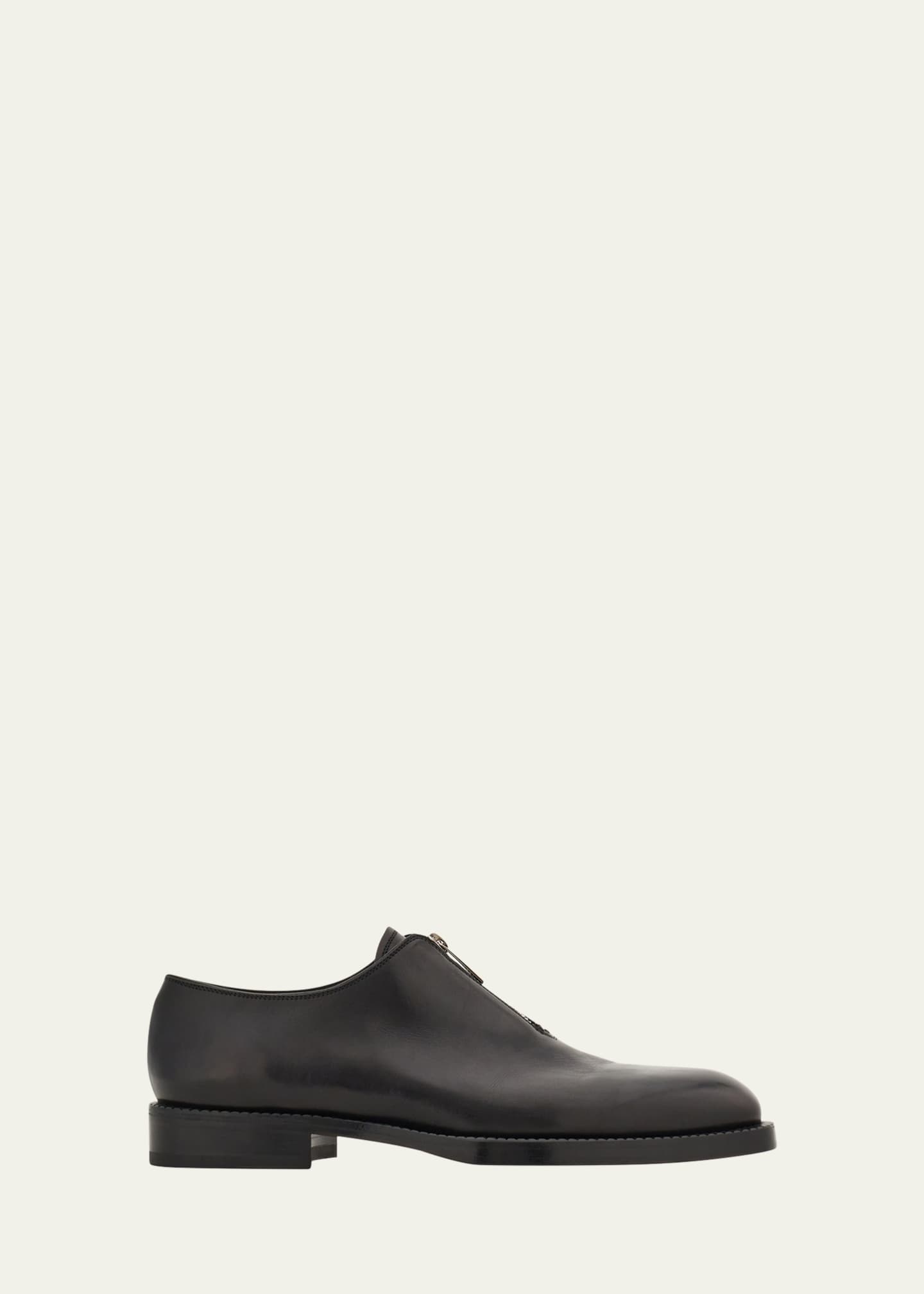 Ferragamo Men's Arrow Zip-Up Leather Oxfords Image 1 of 2