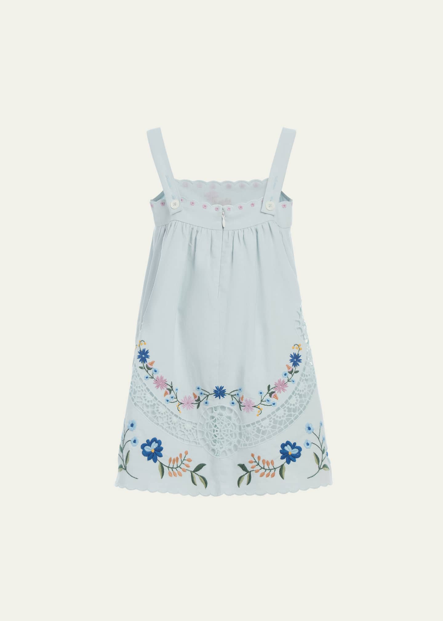 Sea Girl's Embroidered Floral Tank Dress, Size 2-14 Image 2 of 2