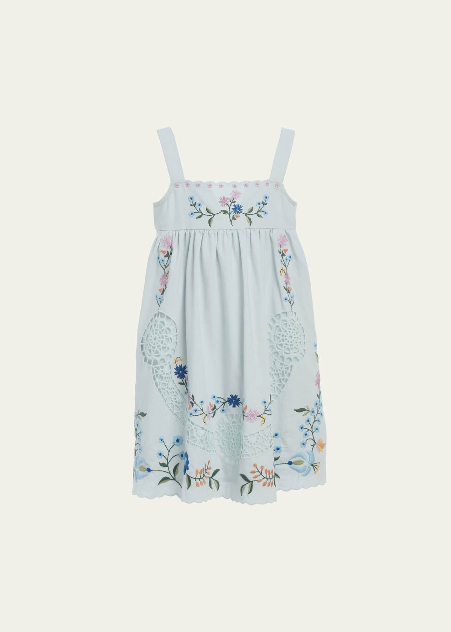 Sea Girl's Embroidered Floral Tank Dress, Size 2-14 Image 1 of 2