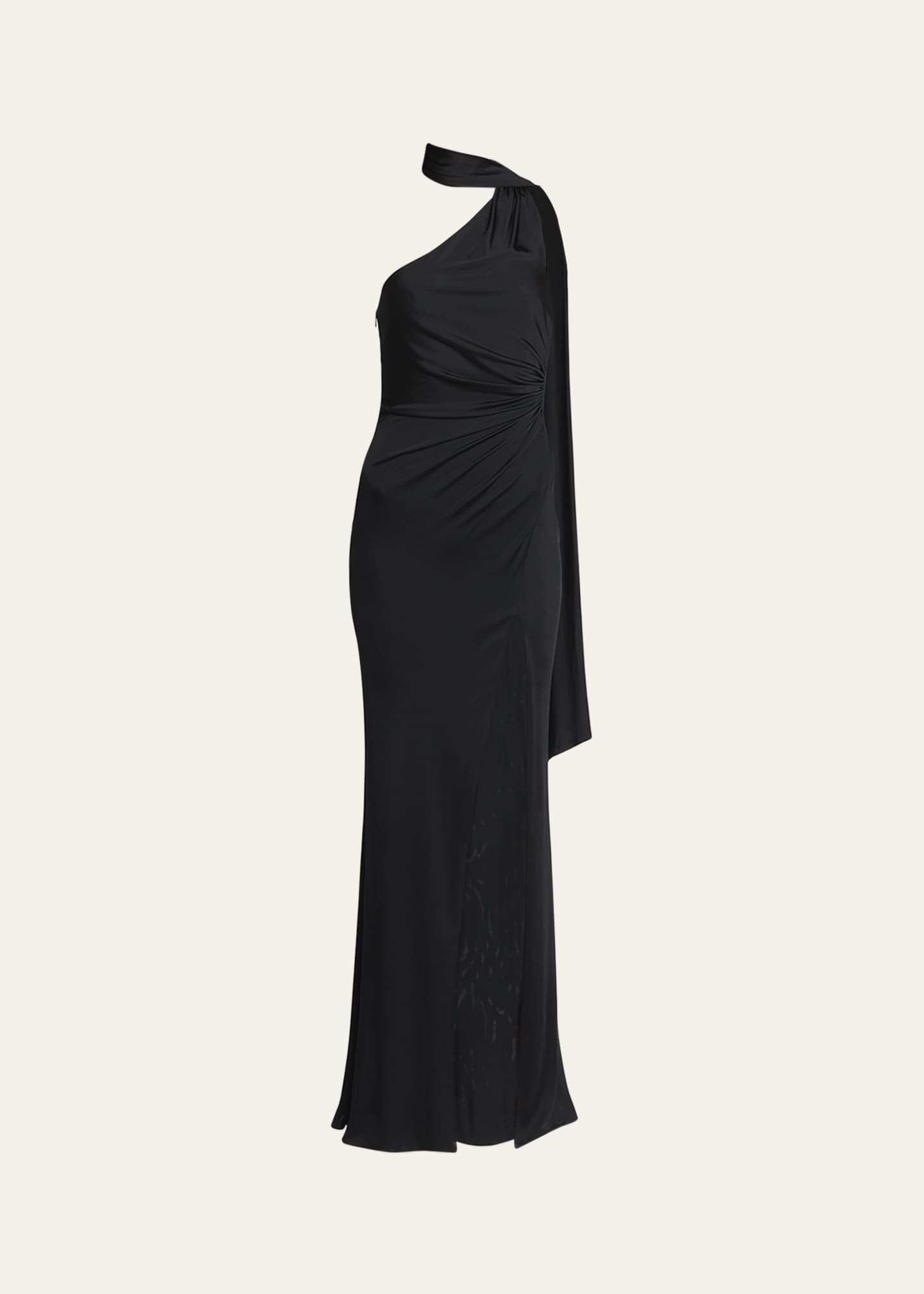 TOM FORD One-Shoulder Scarf-Neck Ruched Slit Gown - Bergdorf Goodman