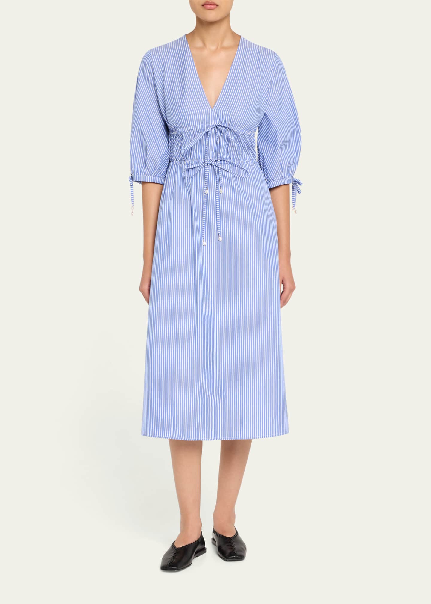 Altuzarra Donrine V-Neck Striped 3/4-Sleeve Midi Dress Image 2 of 5