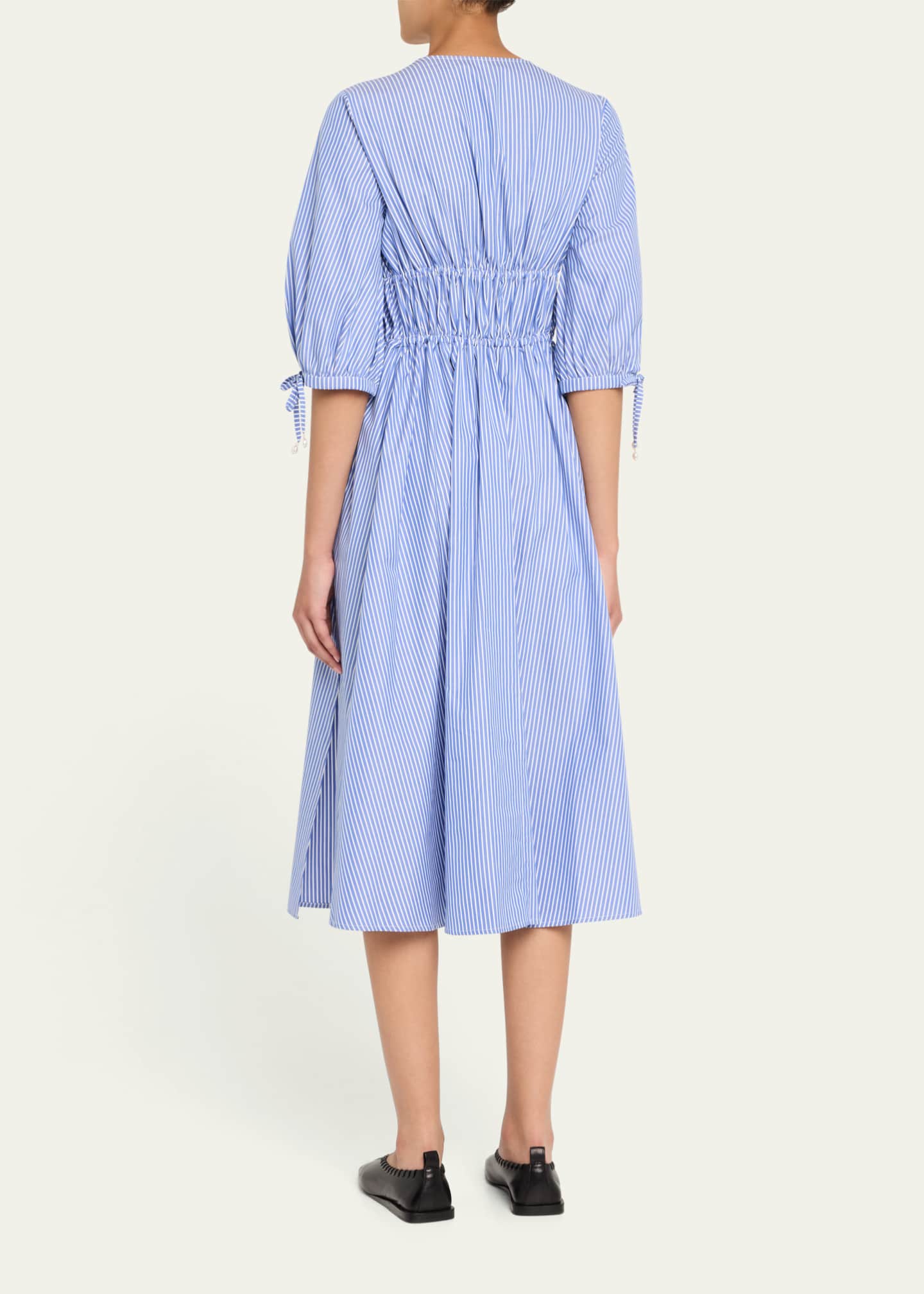 Altuzarra Donrine V-Neck Striped 3/4-Sleeve Midi Dress Image 3 of 5