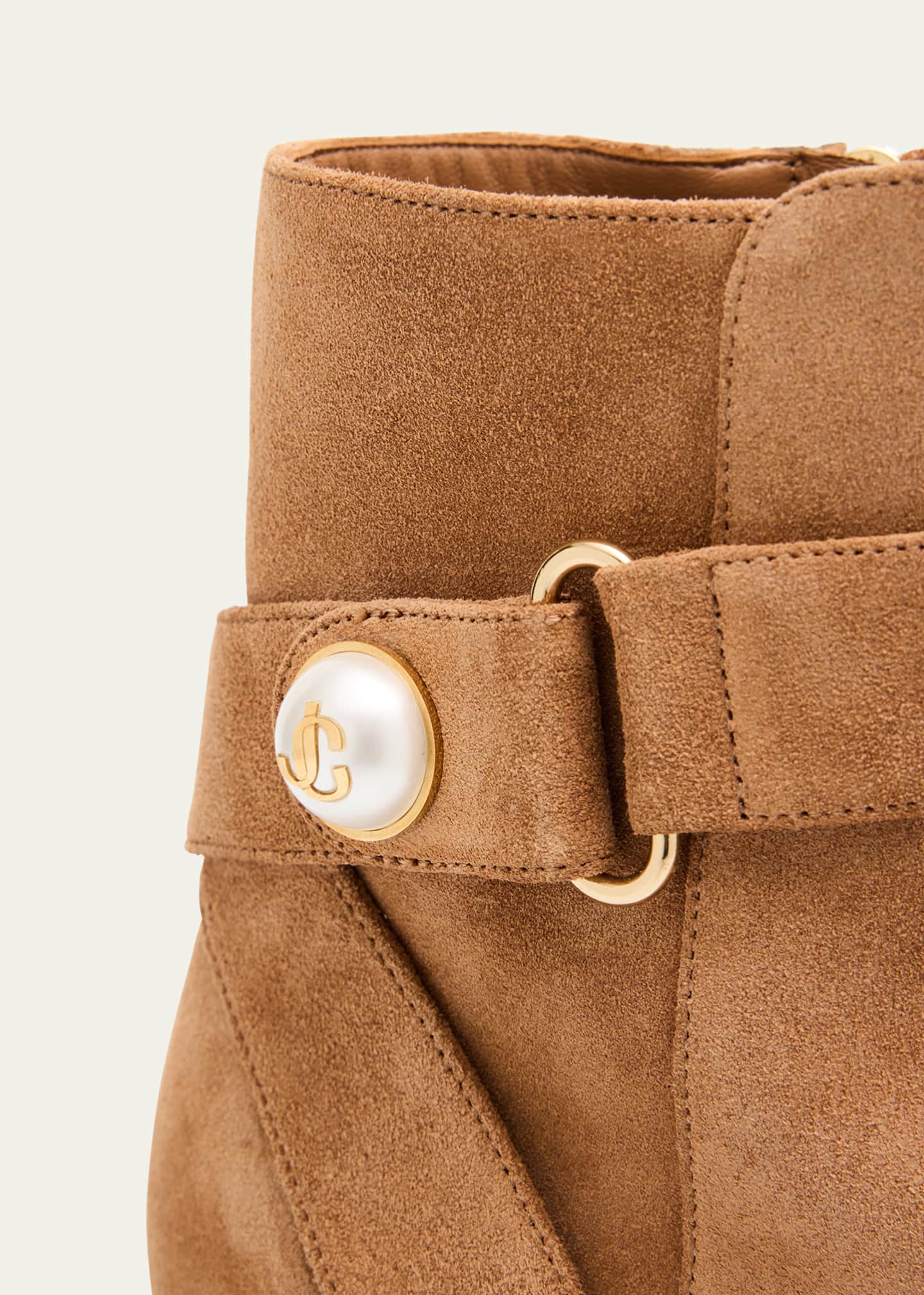 Jimmy Choo Noor 45 Suede Pearly-Button Ankle Booties - Bergdorf