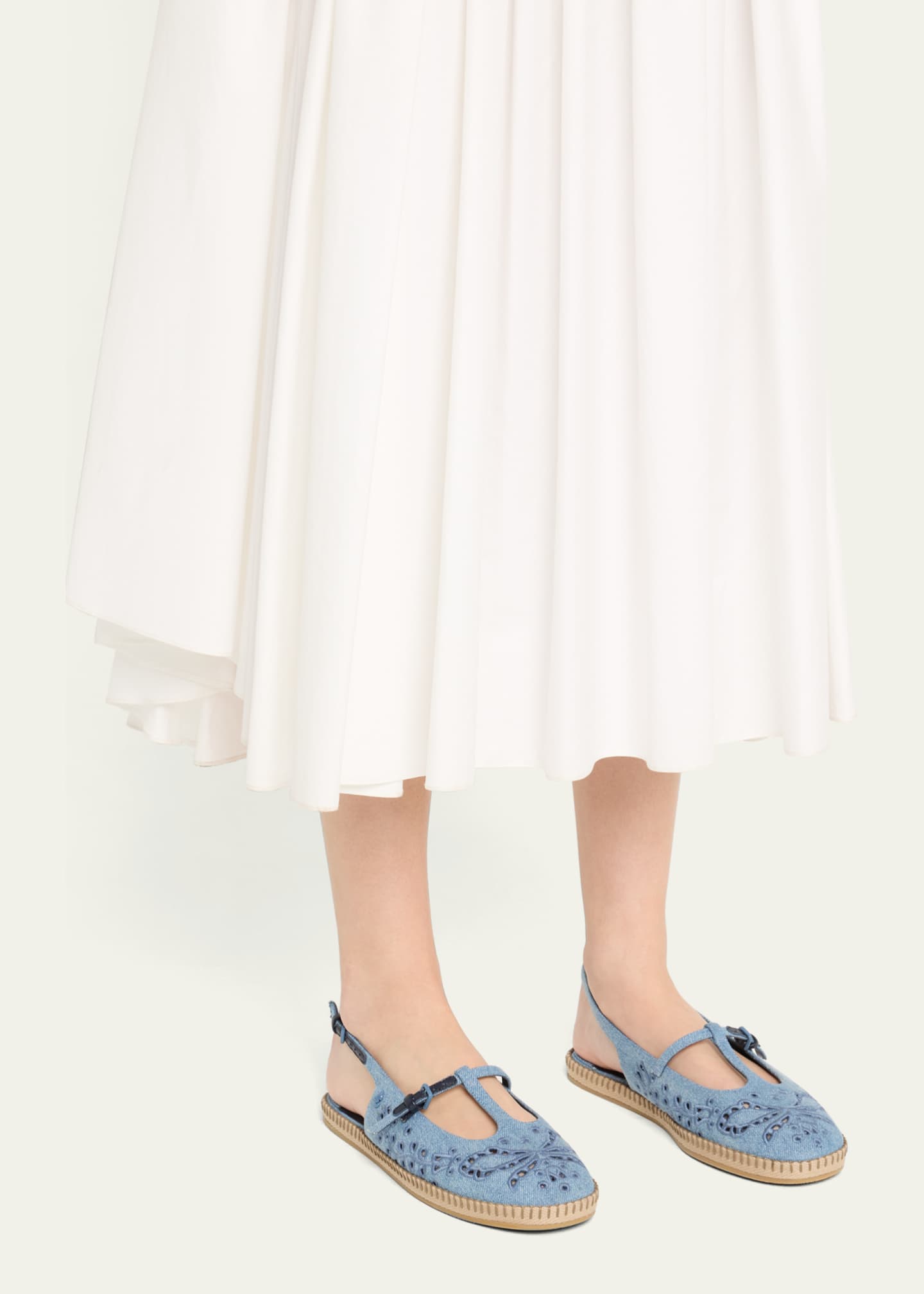 Jimmy Choo Amiee Denim Embroidered Espadrille Ballerina Flats Image 2 of 6