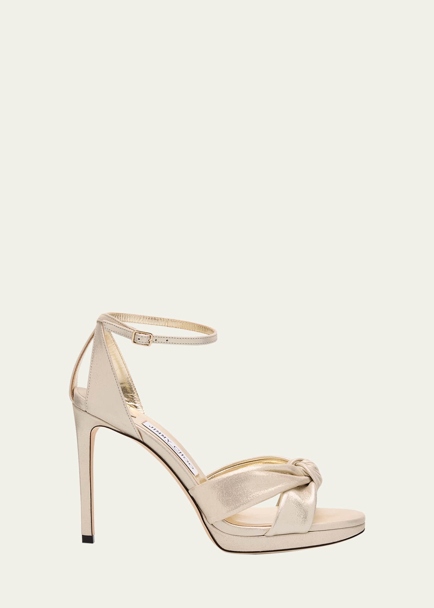 【JIMMY CHOO】ROSIE 100 SANDALS JIMMY CHOO Rosie 100 knotted metallic leather sandals | NET